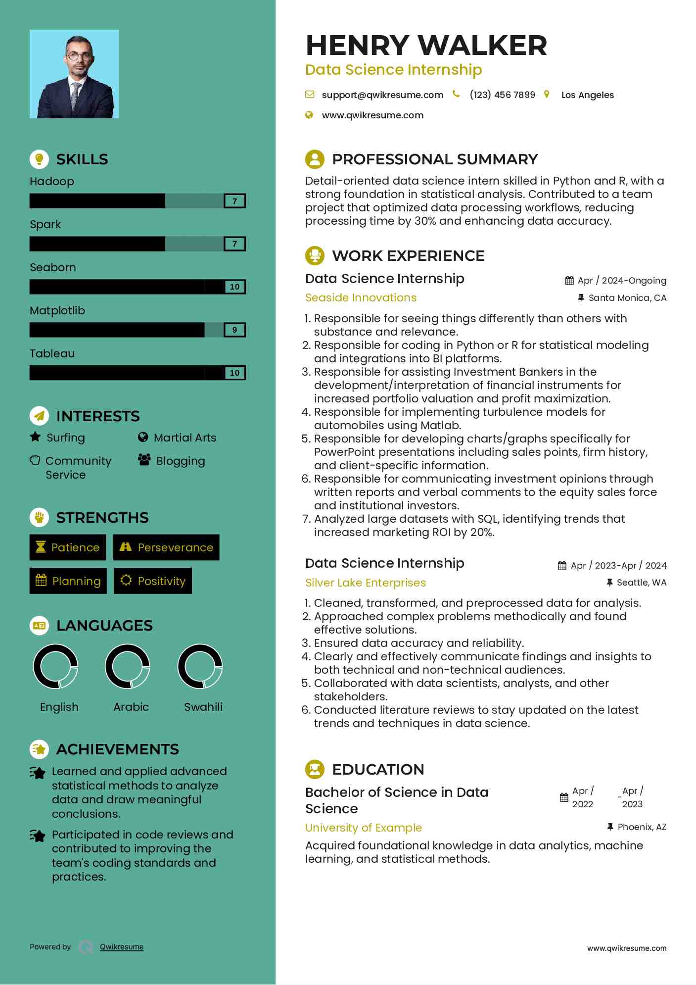 Data Science Internship Resume Model