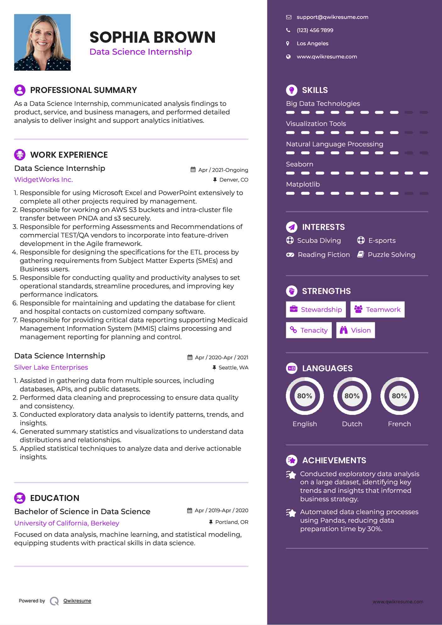 Data Science Internship Resume Template