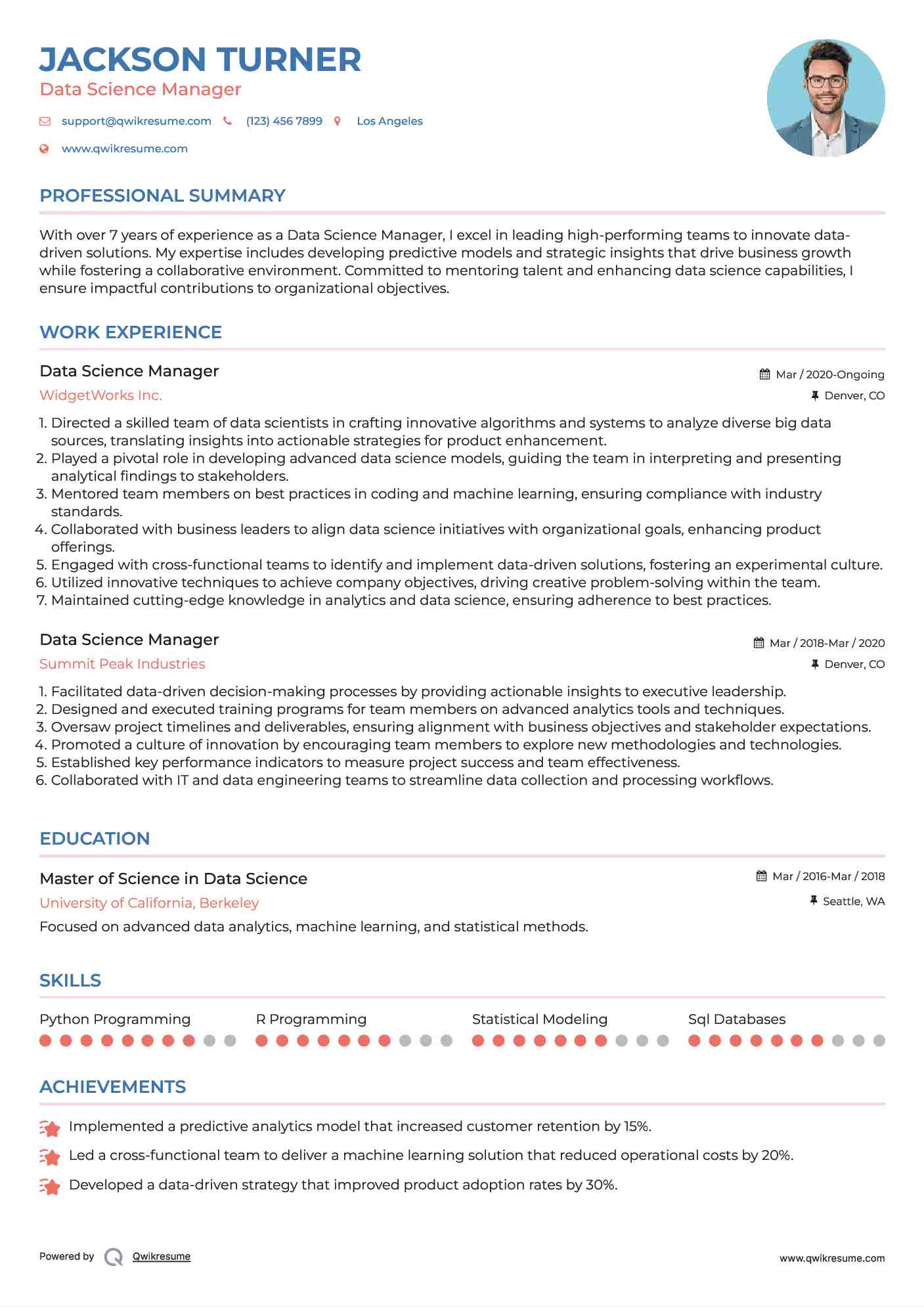 Data Science Manager Resume Format