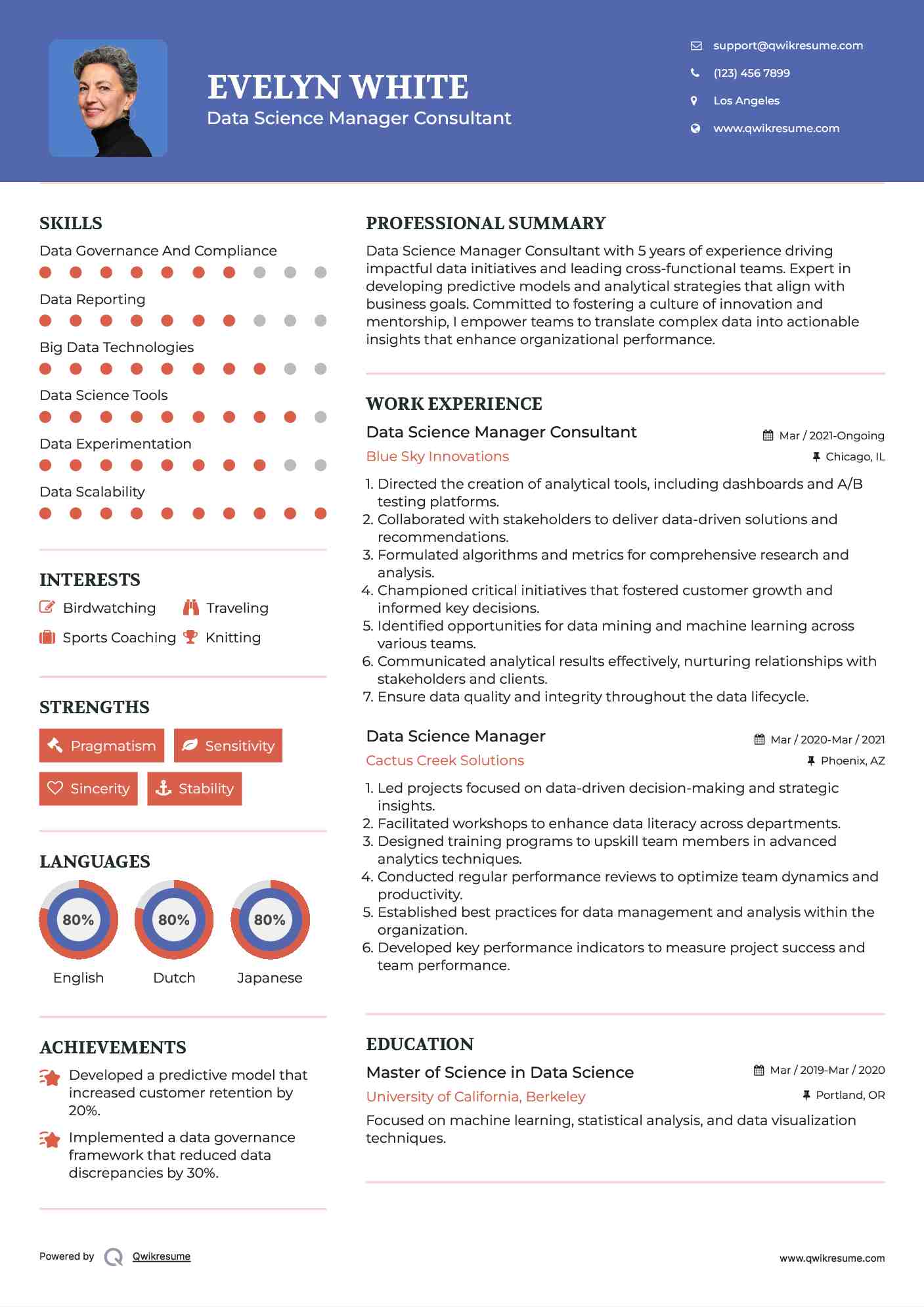 Data Science Manager Consultant Resume Model