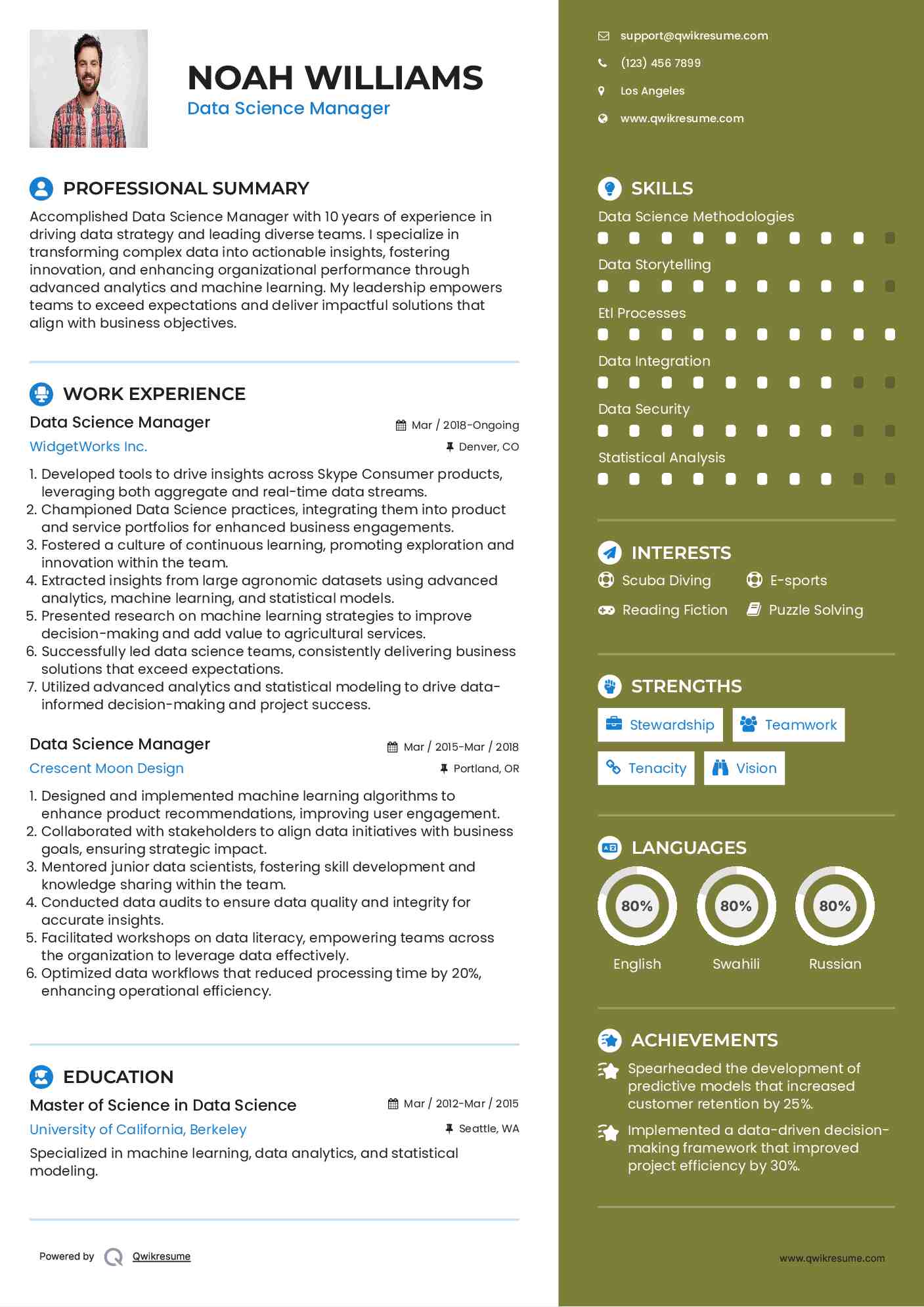 Data Science Manager Resume Model