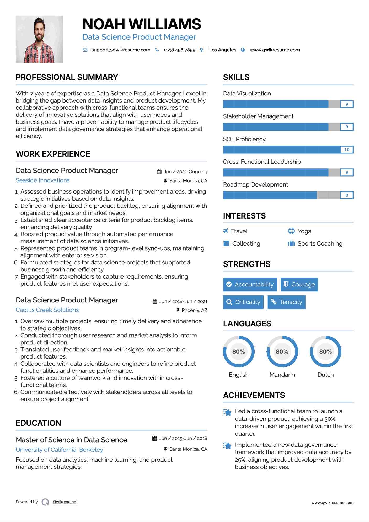 Data Science Product Manager Resume Sample