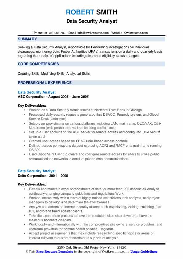 Data Security Analyst Resume Samples - Data Security Analyst 1603078500 Pdf 