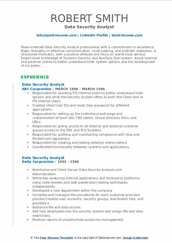Data Security Analyst Resume Samples - Data Security Analyst 1603078620 Pdf