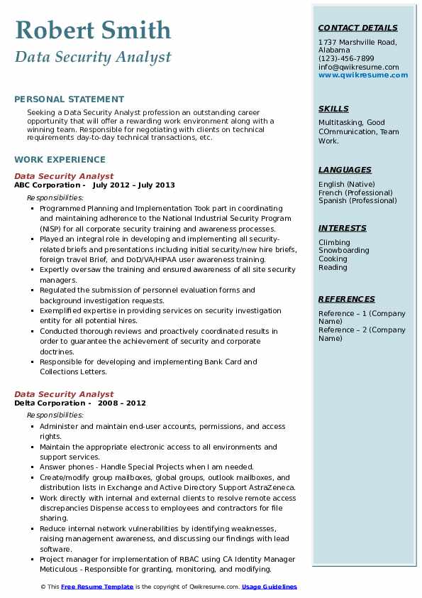 Data Security Analyst Resume Samples - Data Security Analyst 1603078952 Pdf
