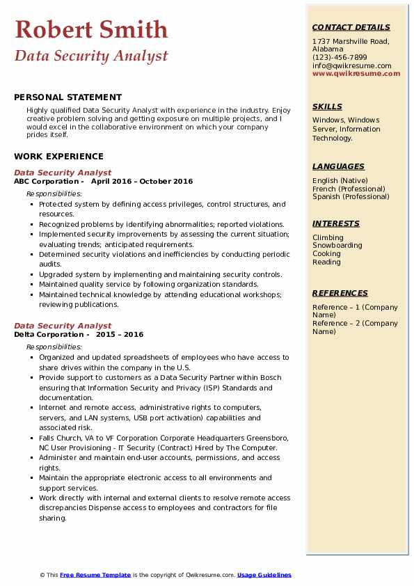 Data Security Analyst Resume Samples - Data Security Analyst 1603080046 Pdf