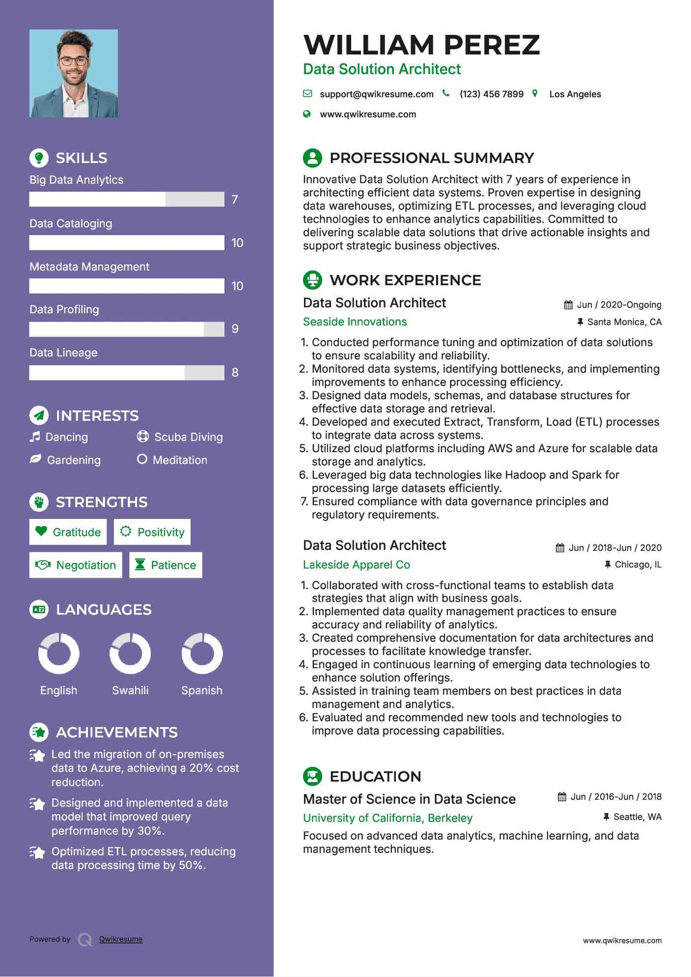 Data Solution Architect Resume Example