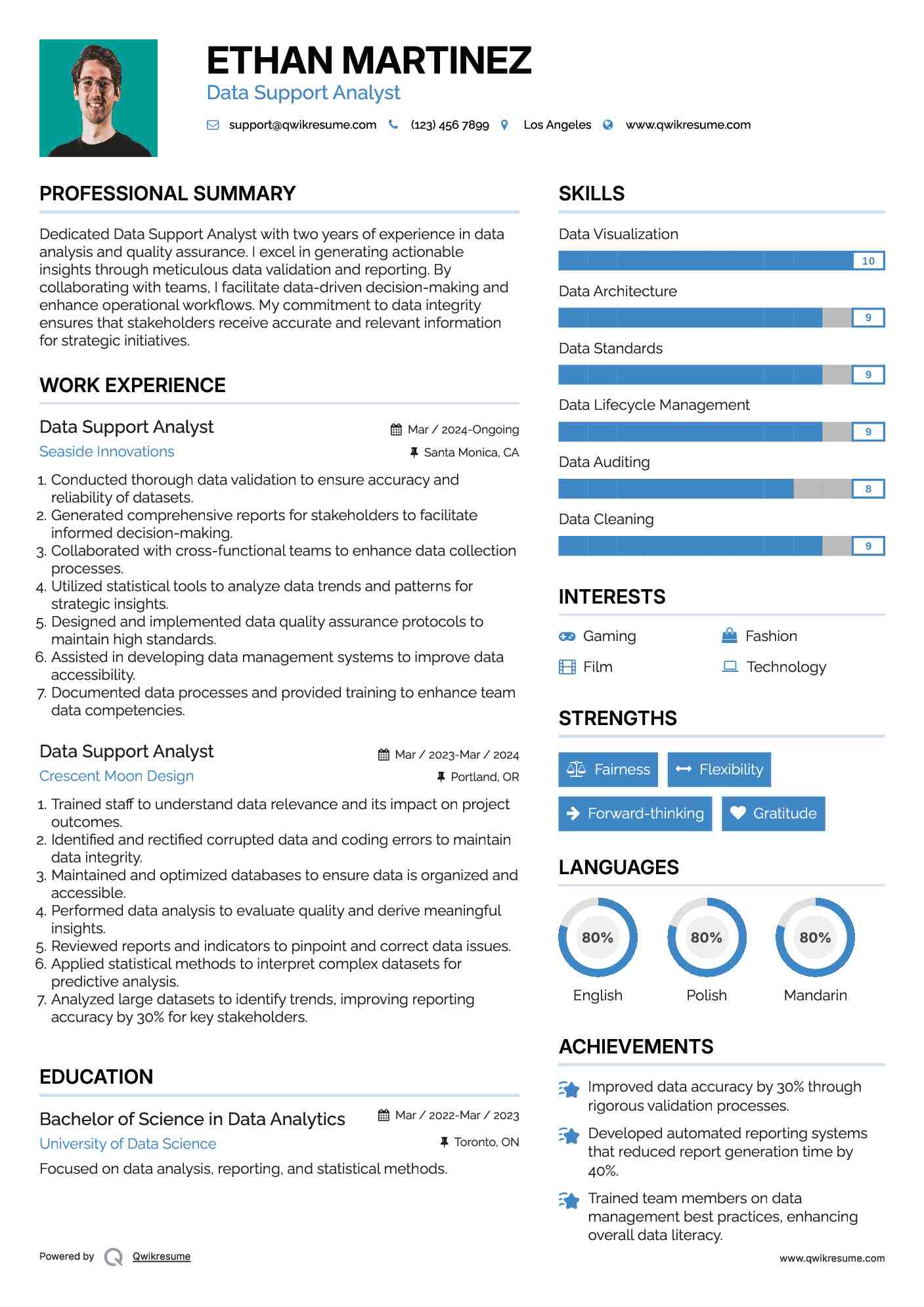 Data Support Analyst Resume Sample