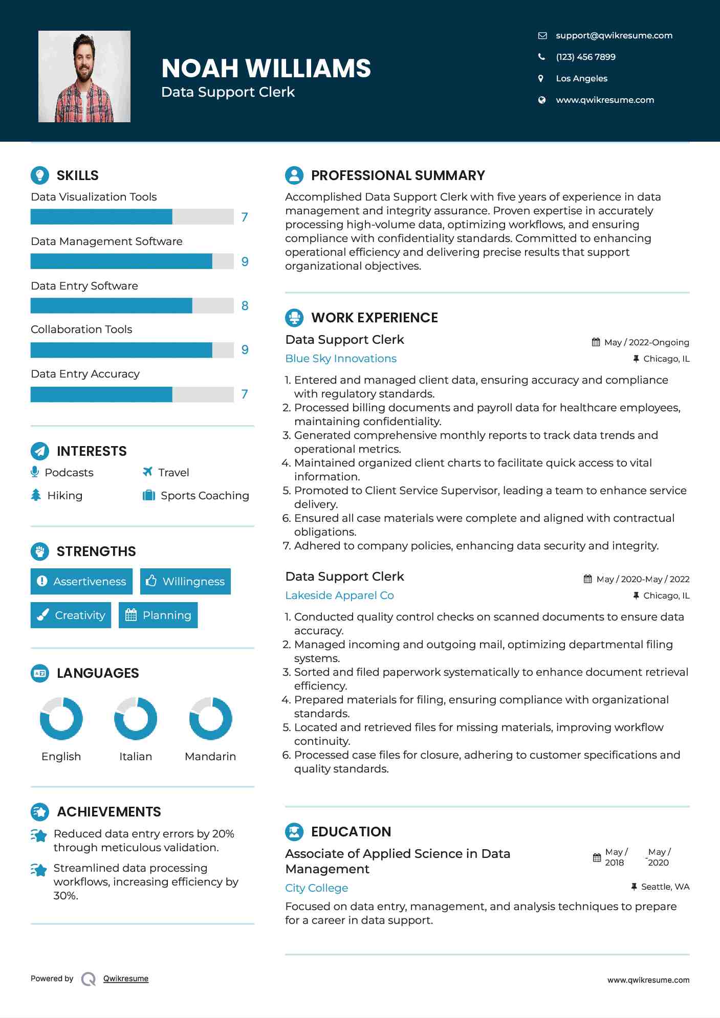 Data Support Clerk Resume Template