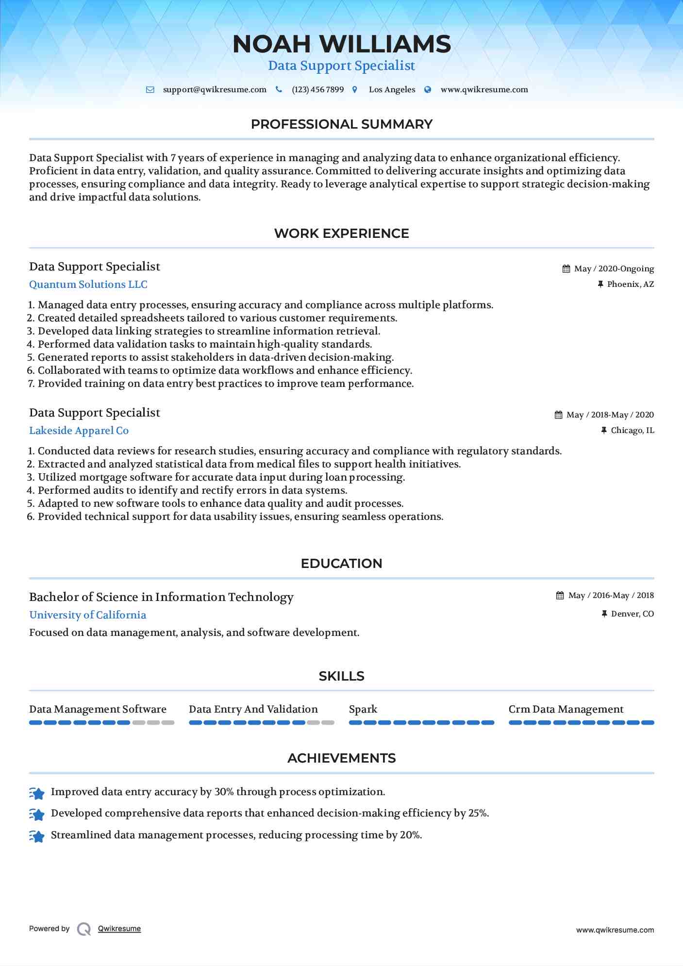 Data Support Specialist Resume Format