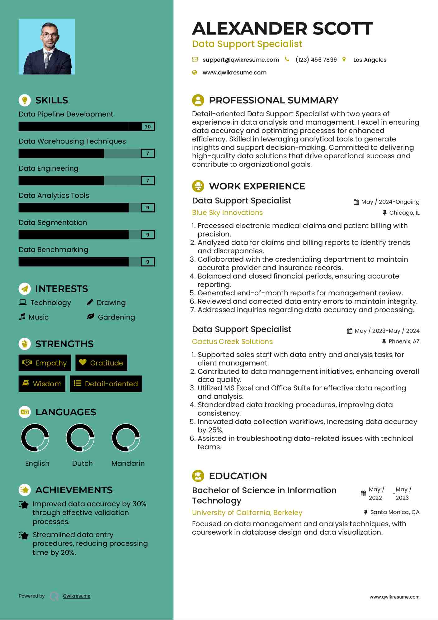 Data Support Specialist Resume Model