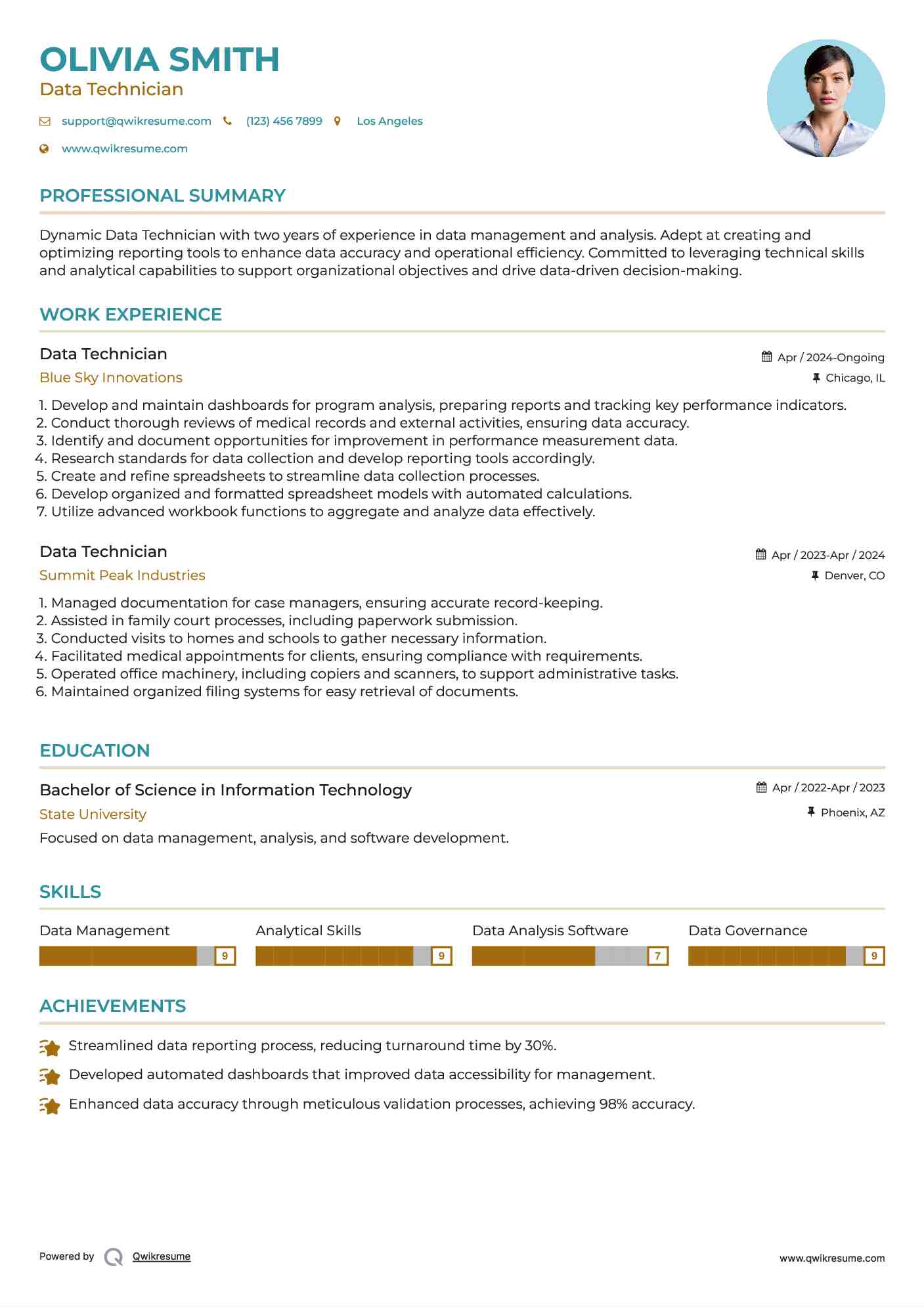 Data Technician Resume Format