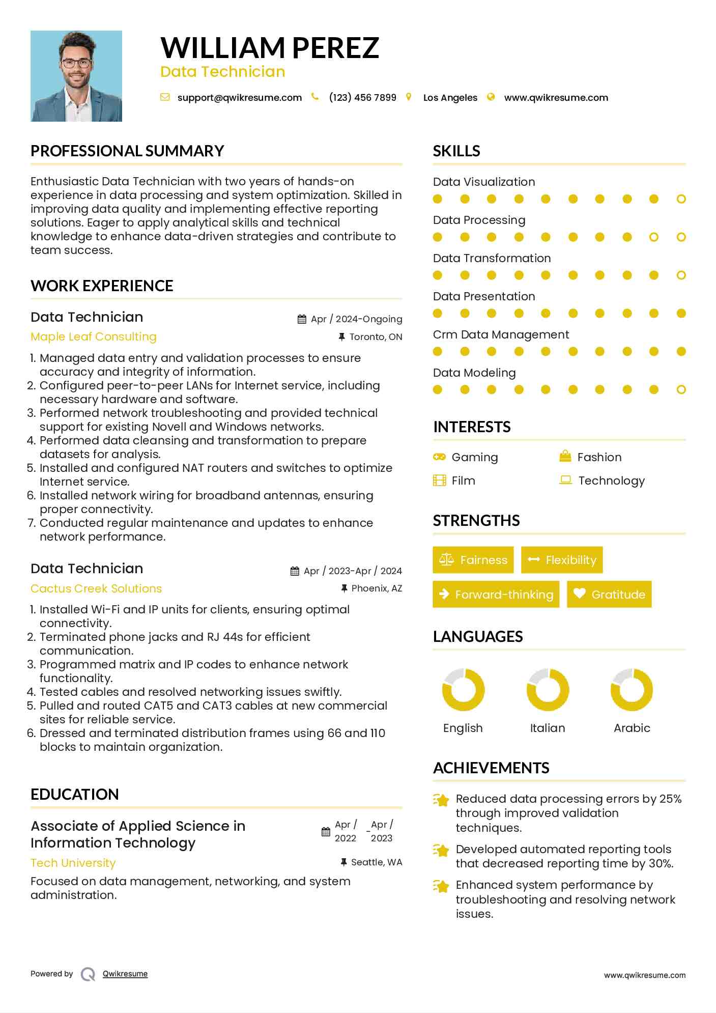 Data Technician Resume Sample