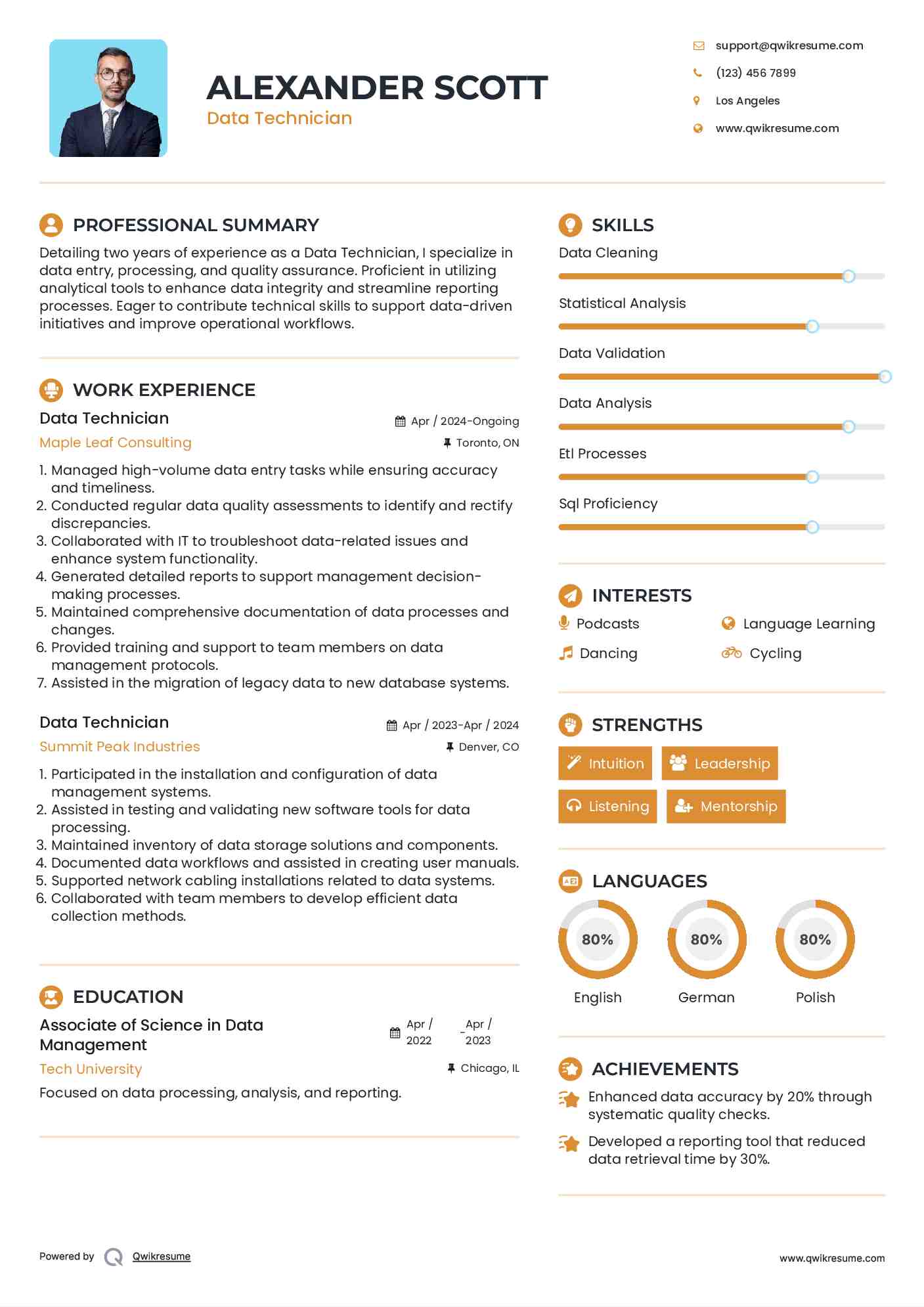 Data Technician Resume Example