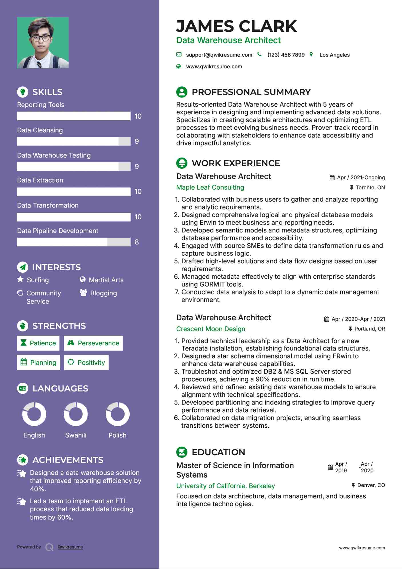 Data Warehouse Architect Resume Template