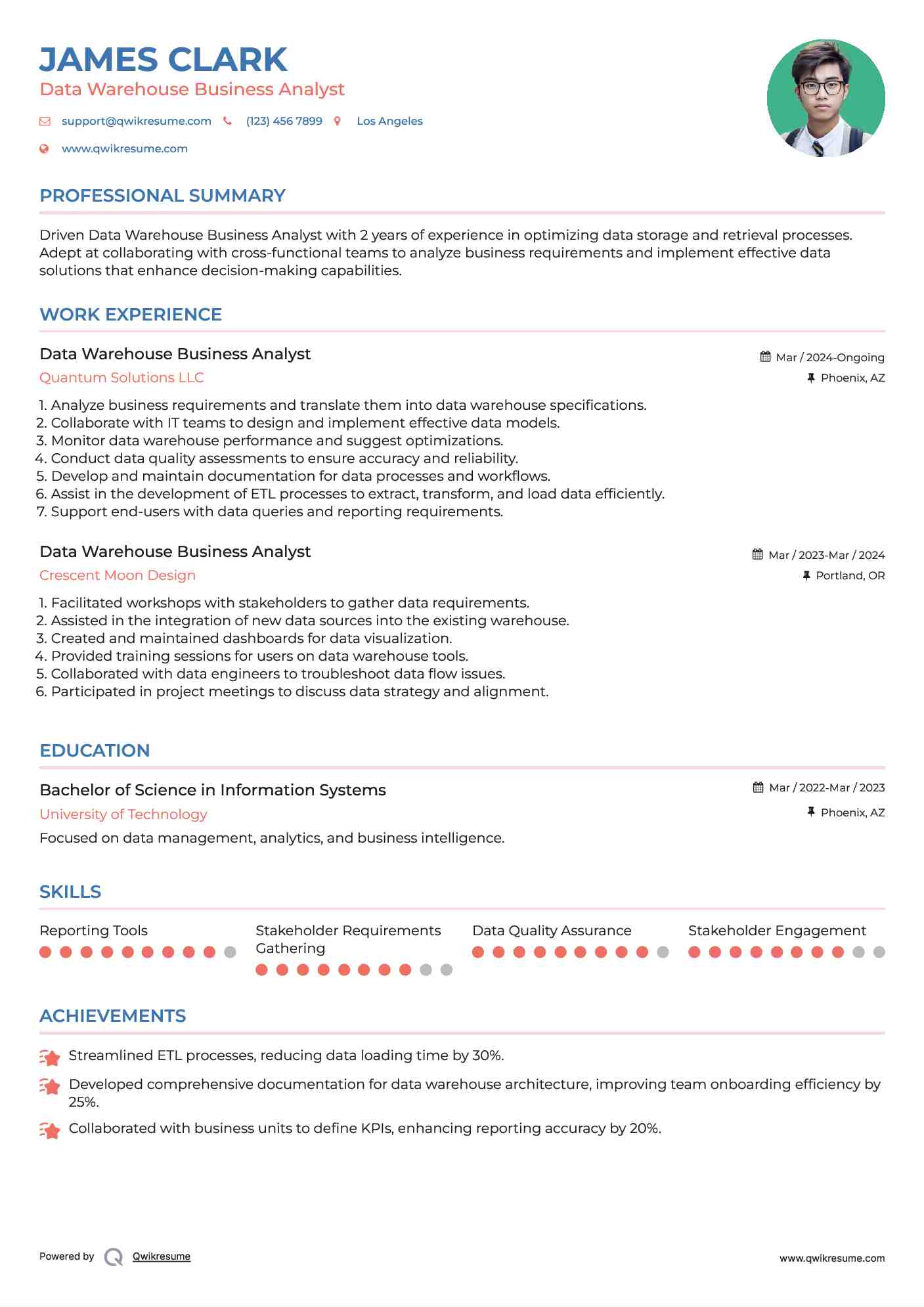 Data Warehouse Business Analyst Resume Template