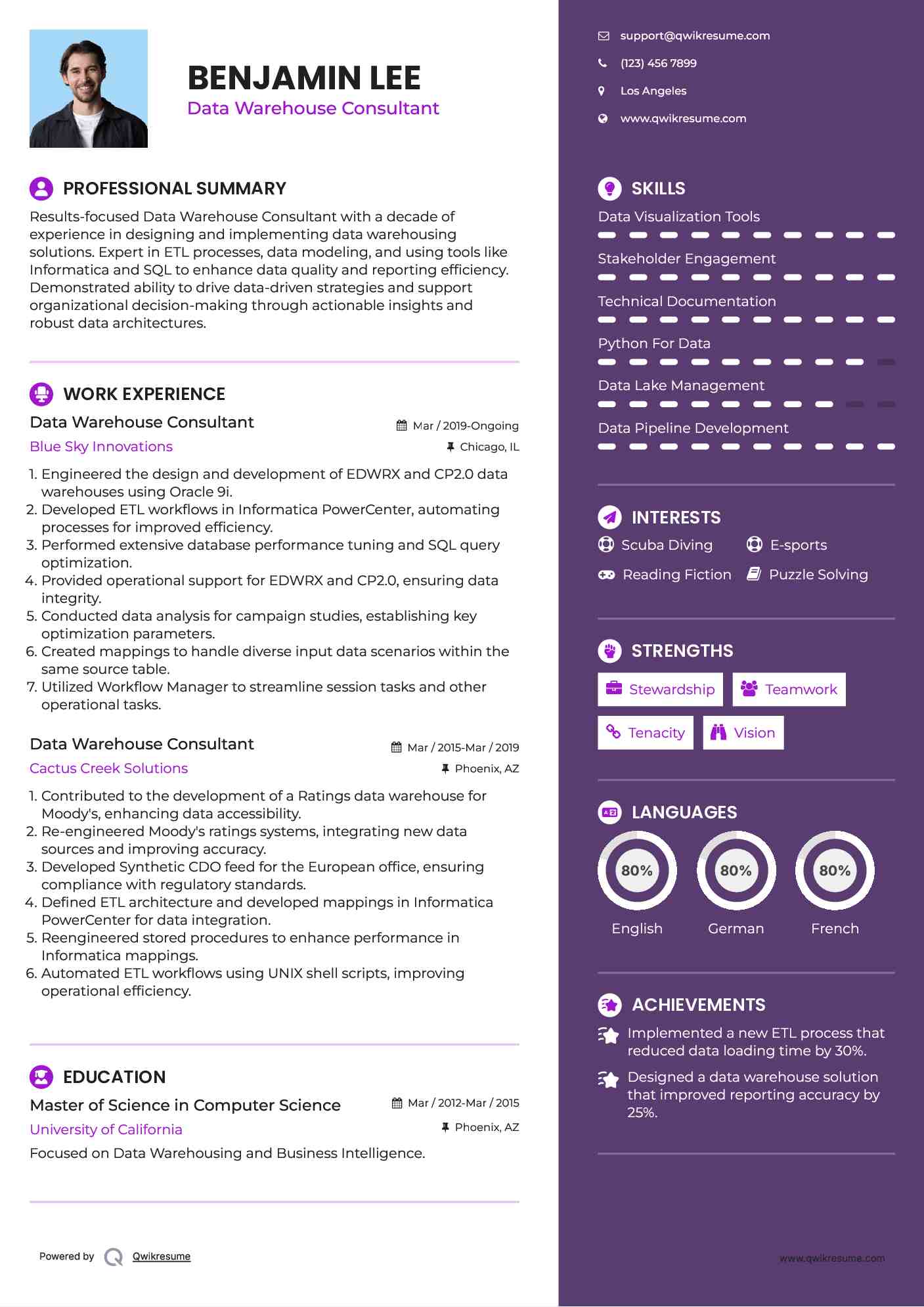 Data Warehouse Consultant Resume Template