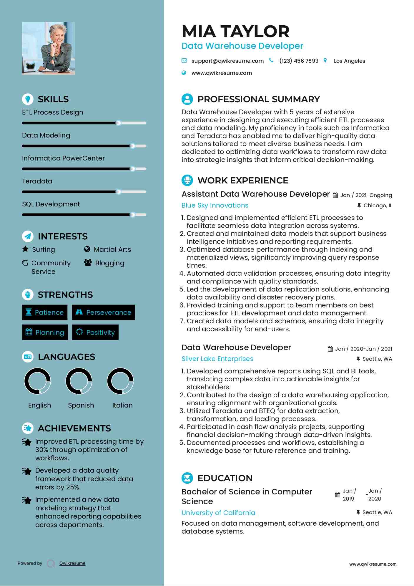 Assistant Data Warehouse Developer Resume Model