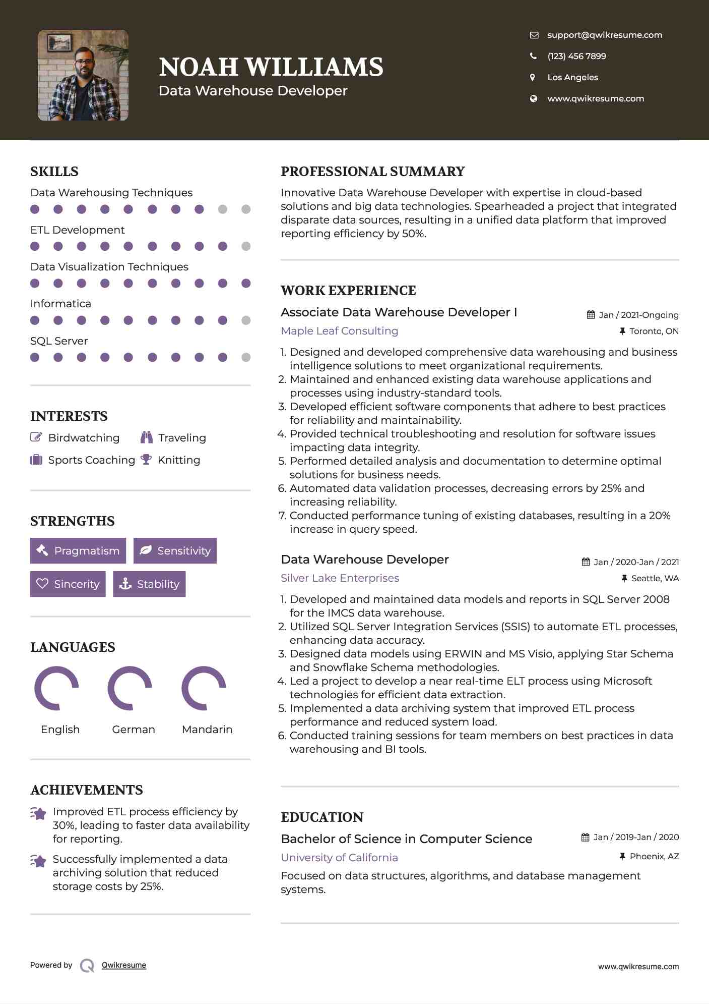 Associate Data Warehouse Developer I Resume Format