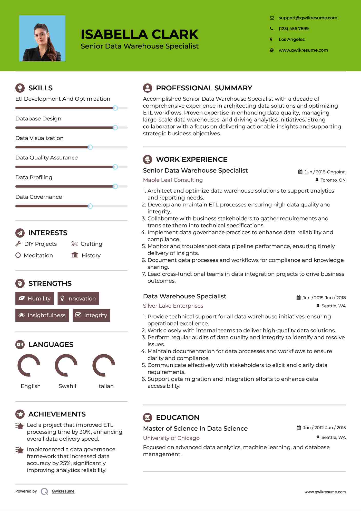 Senior Data Warehouse Specialist Resume Format