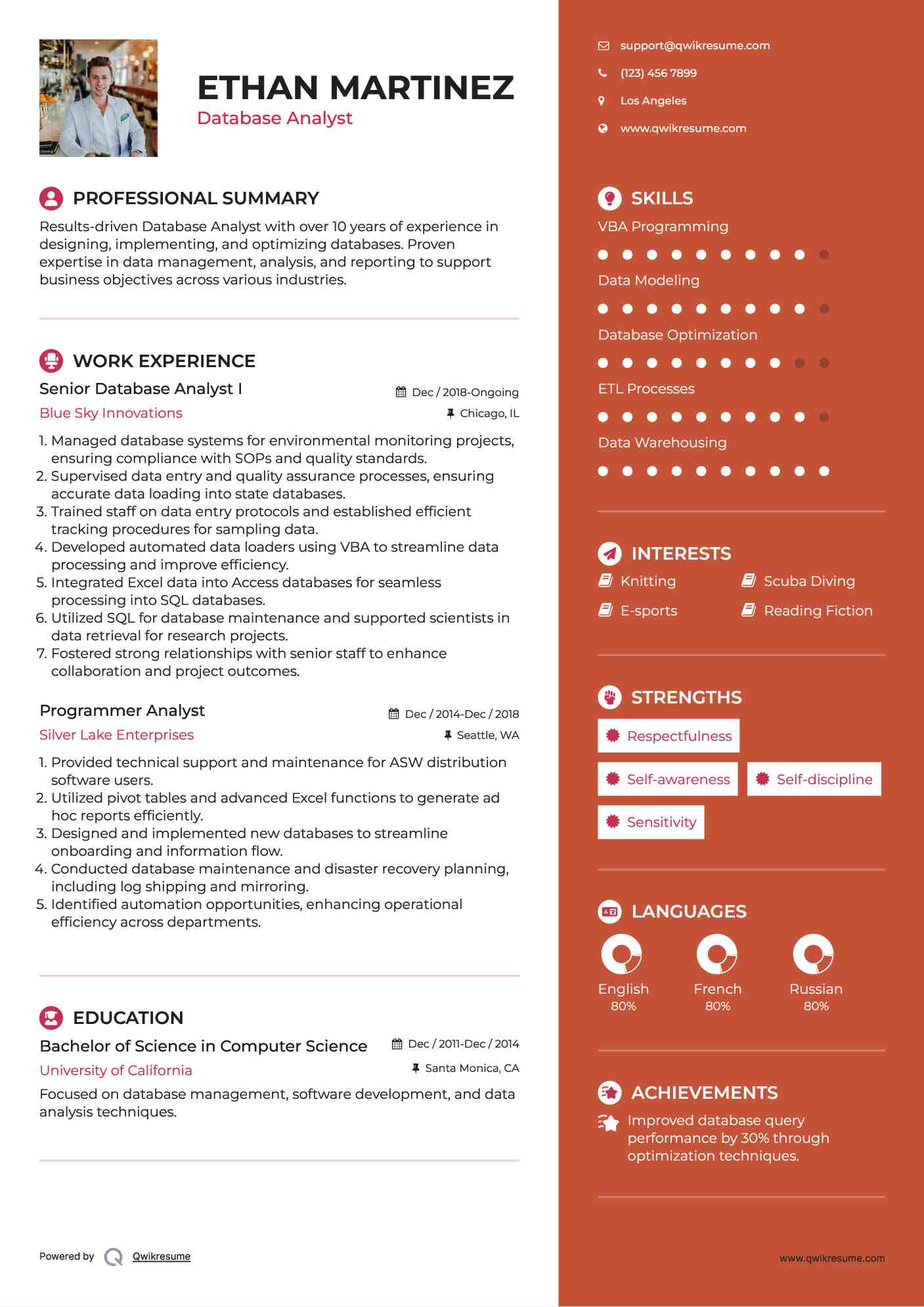 Senior Database Analyst I Resume Example