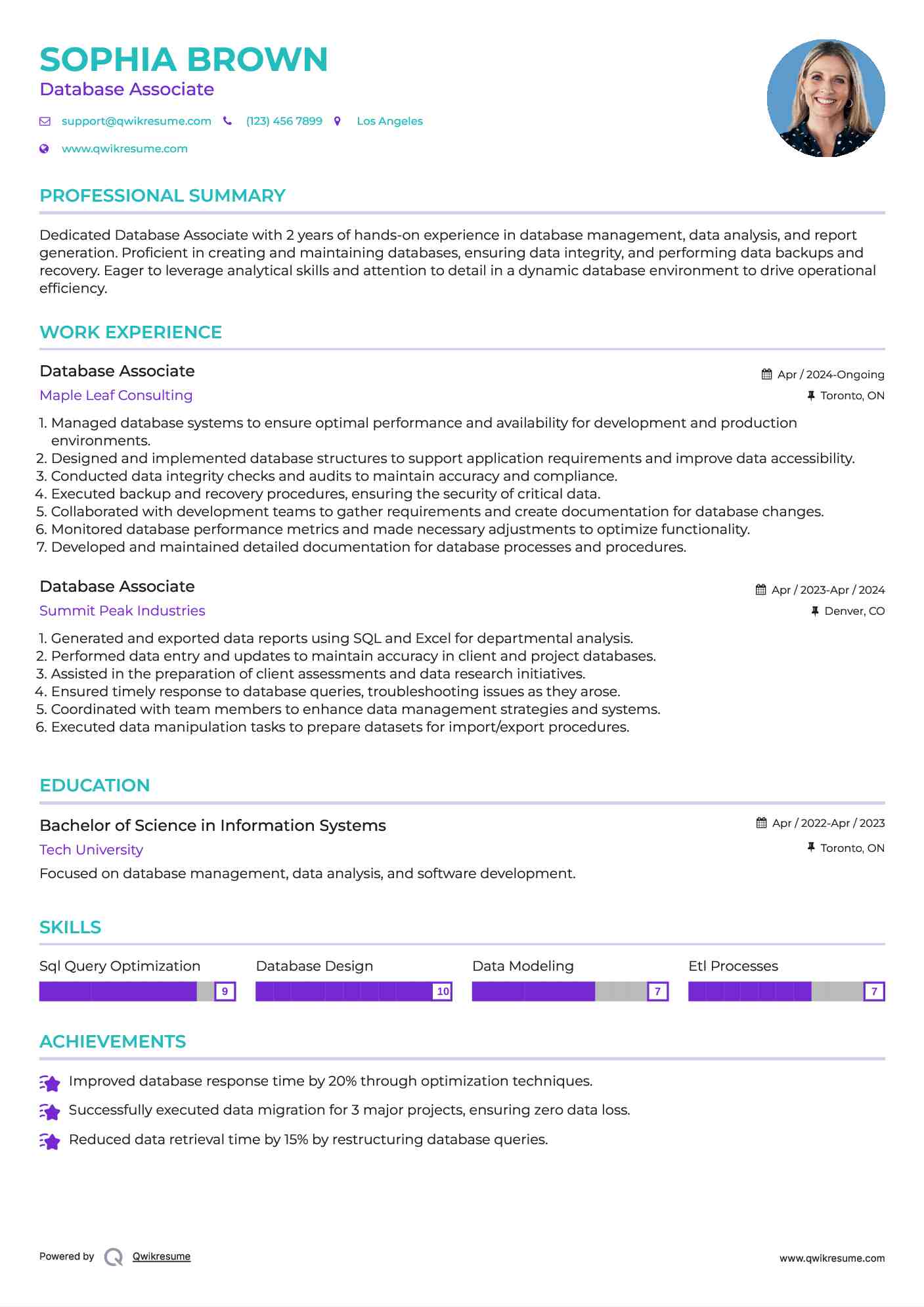 Database Associate Resume Sample