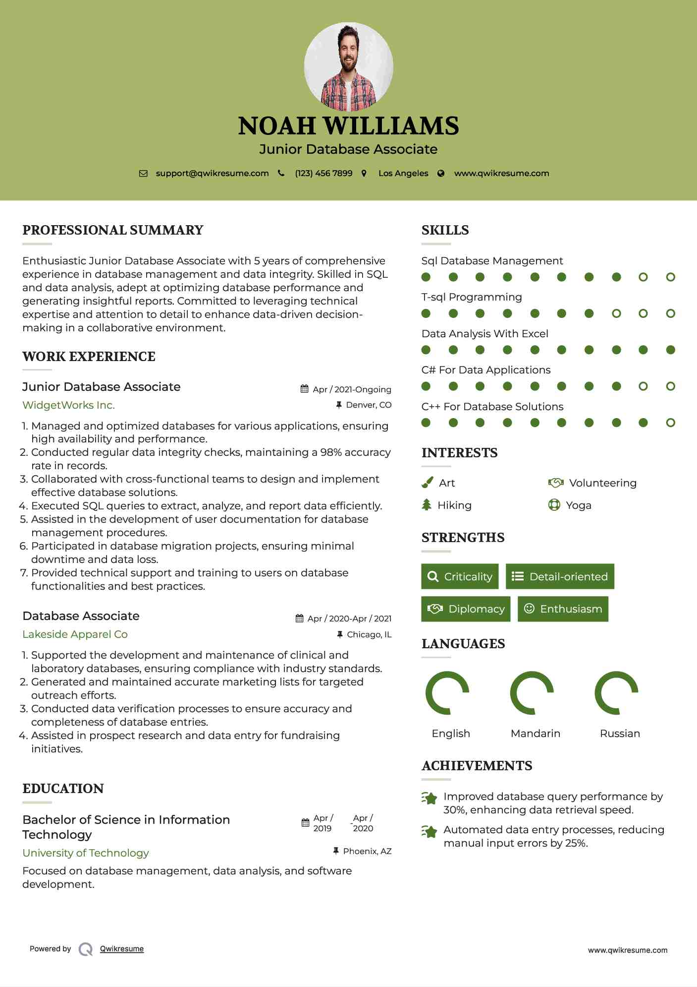 Junior Database Associate Resume Model