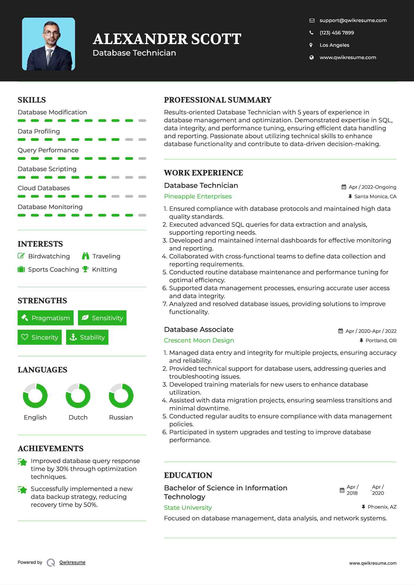 Database Technician Resume Template