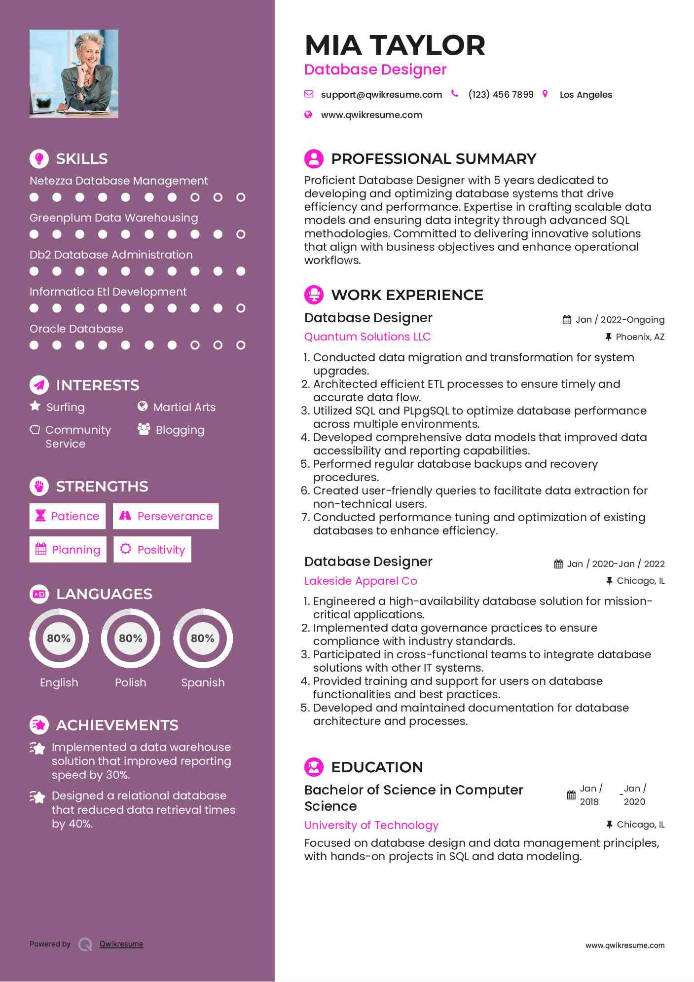 Database Designer Resume Format