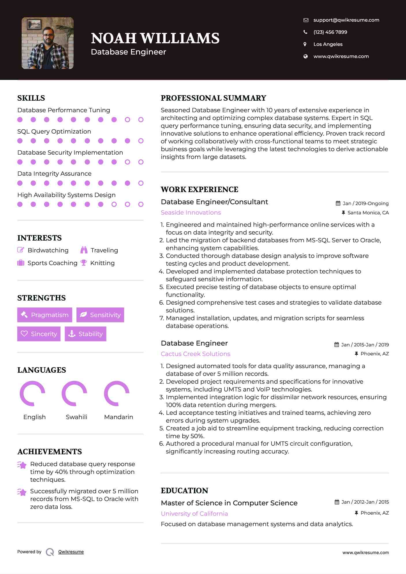 Database Engineer/Consultant Resume Template