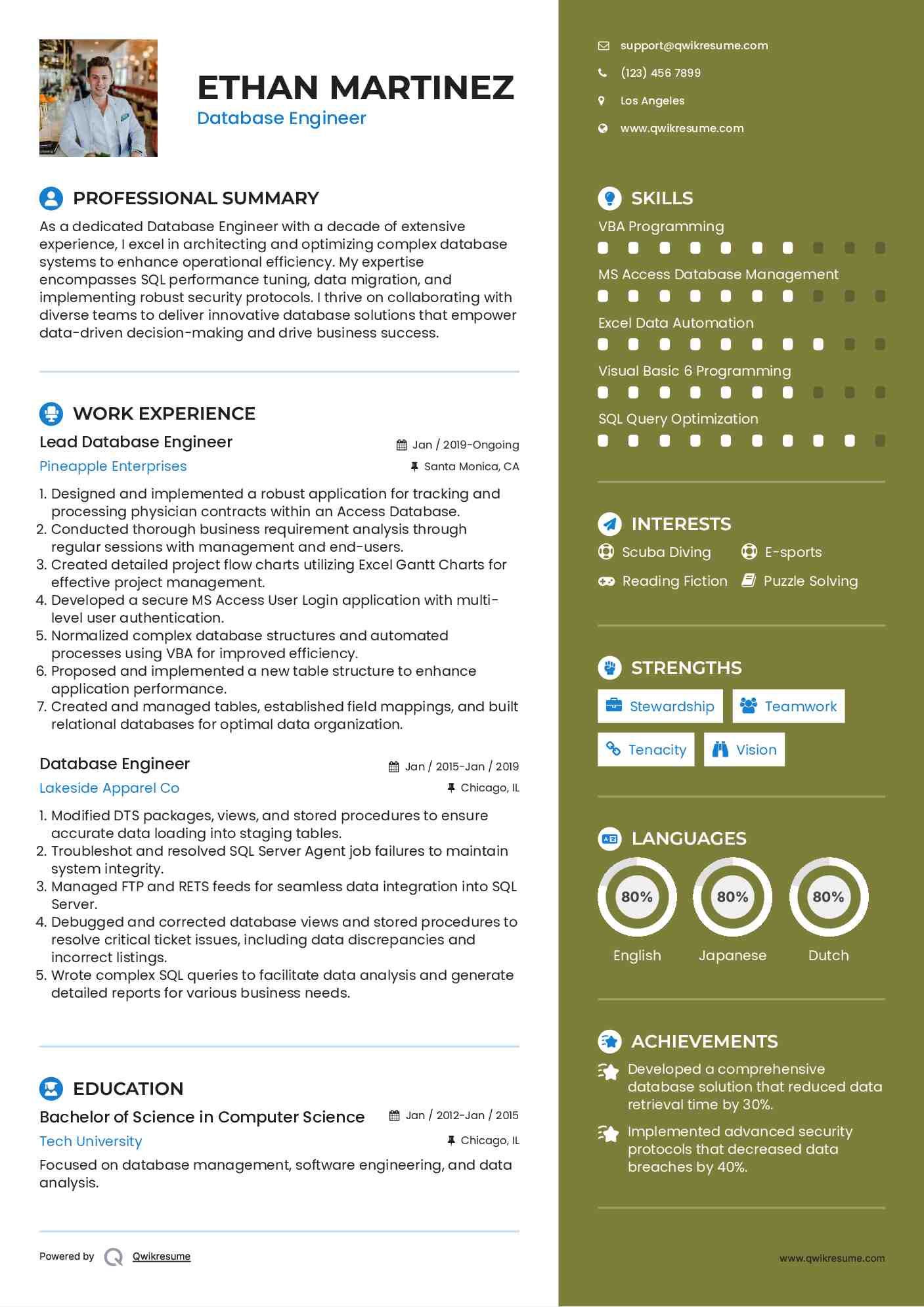 Lead Database Engineer Resume Example