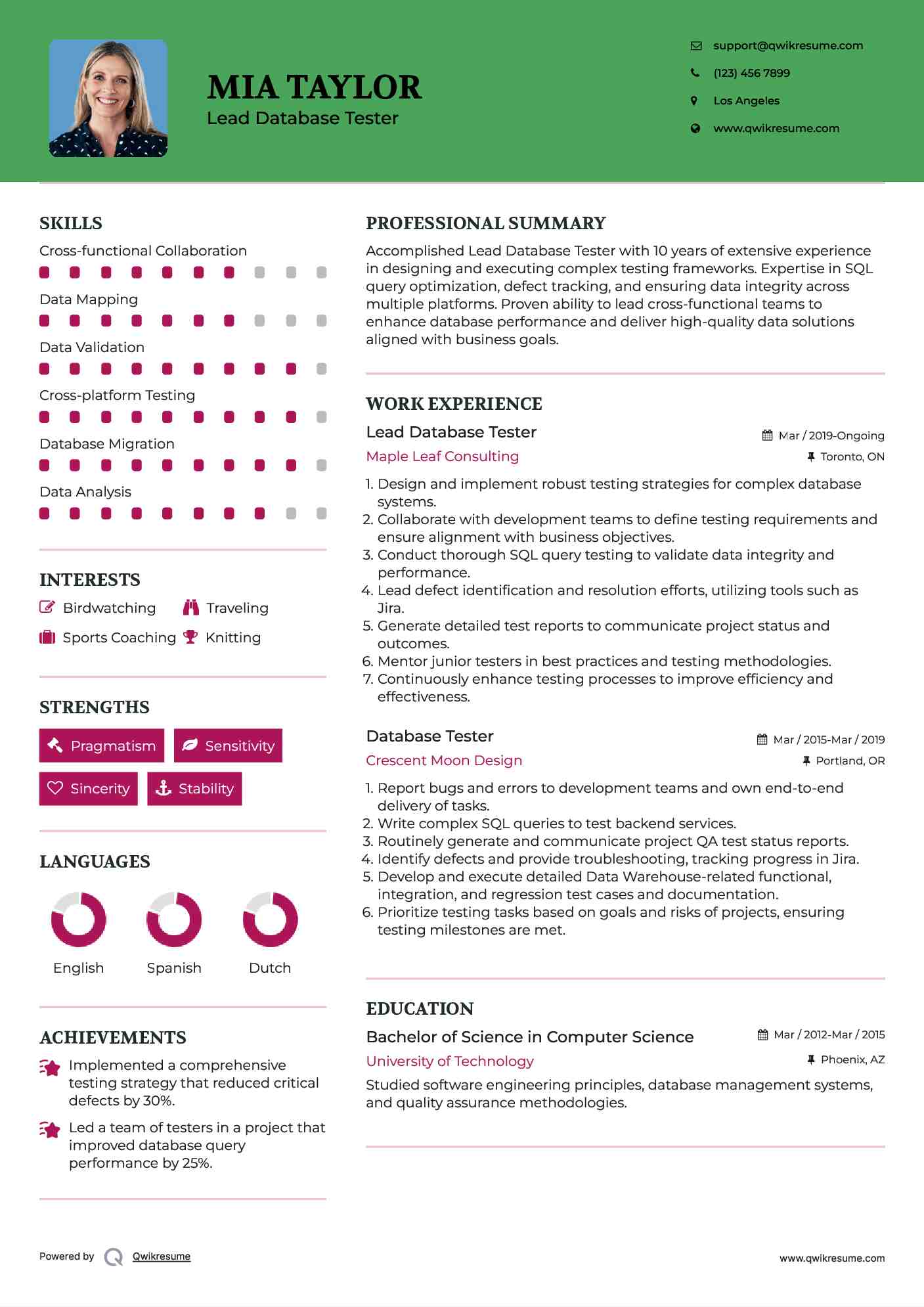 Lead Database Tester Resume Sample