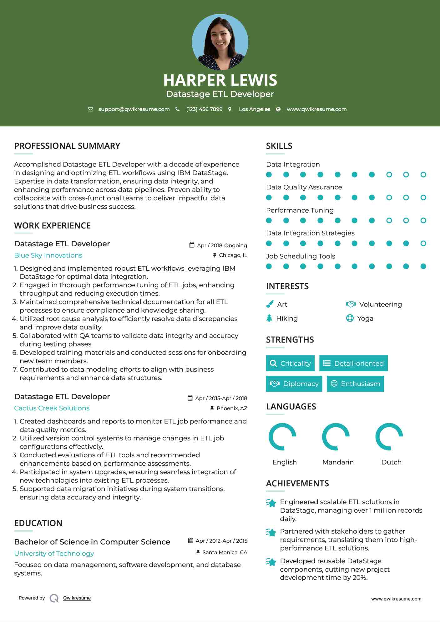 Datastage ETL Developer Resume Example