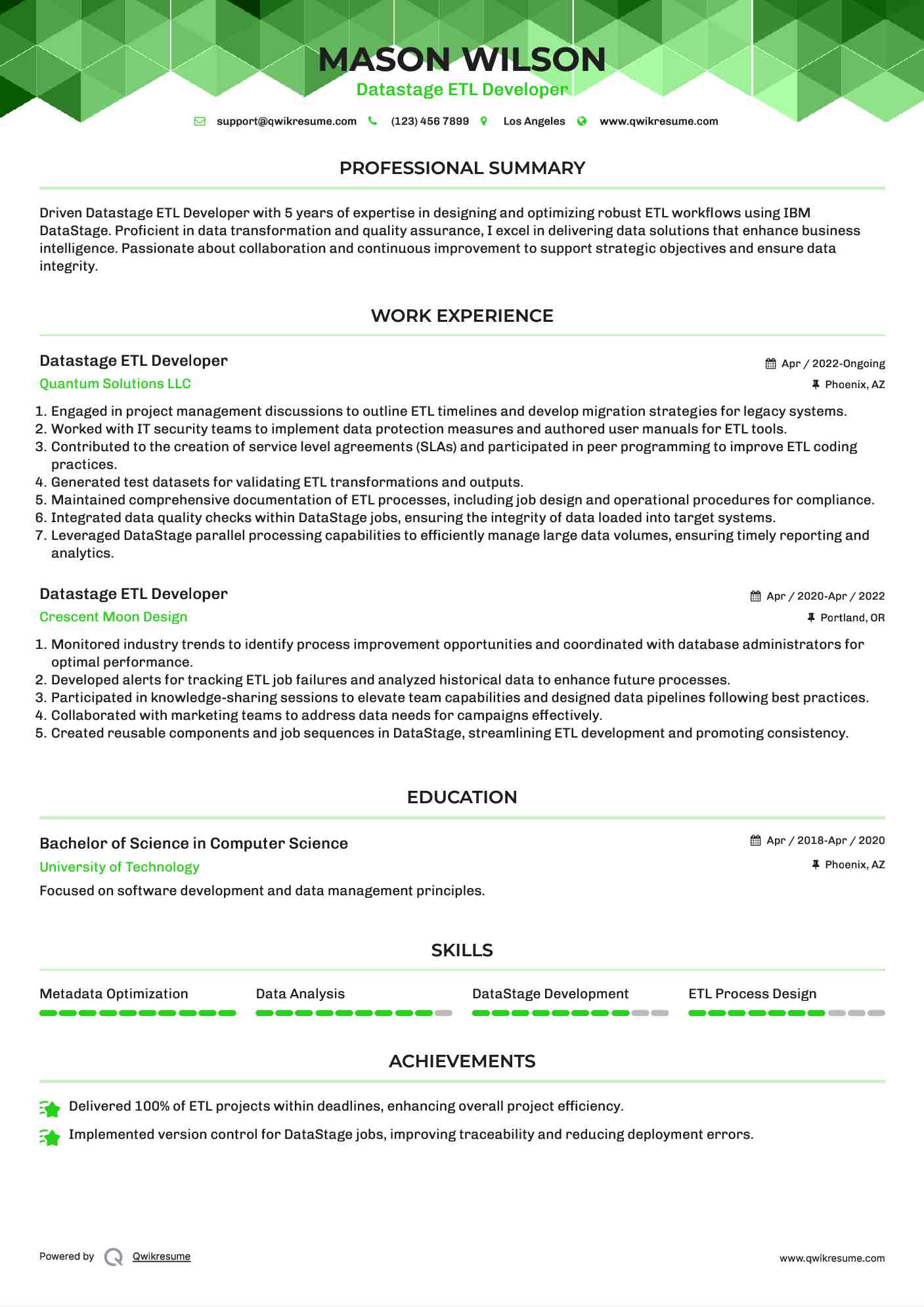 Datastage ETL Developer Resume Sample