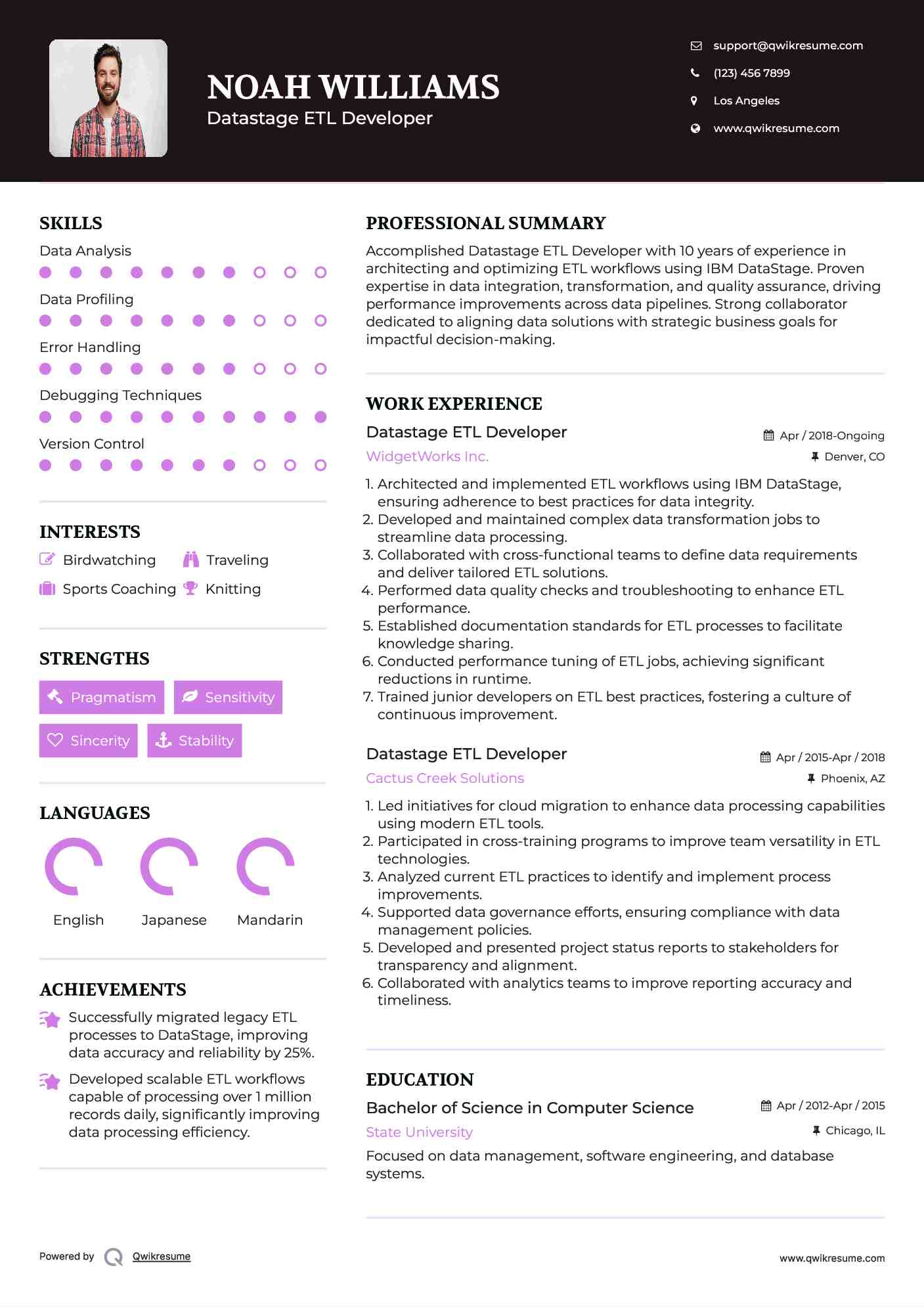 Datastage ETL Developer Resume Example