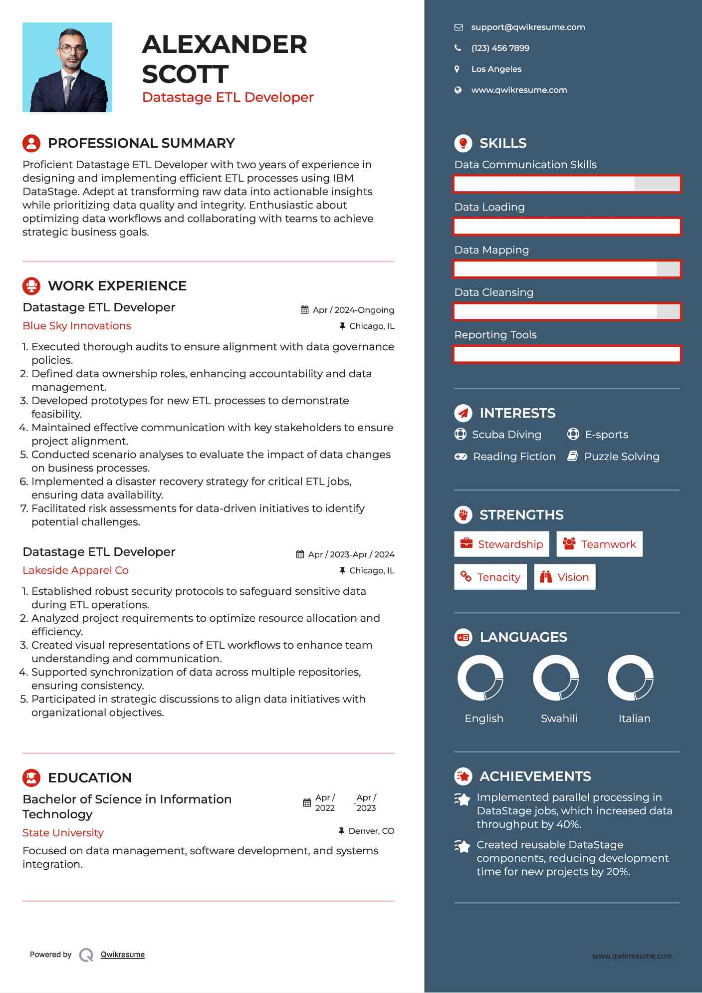 Datastage ETL Developer Resume Example
