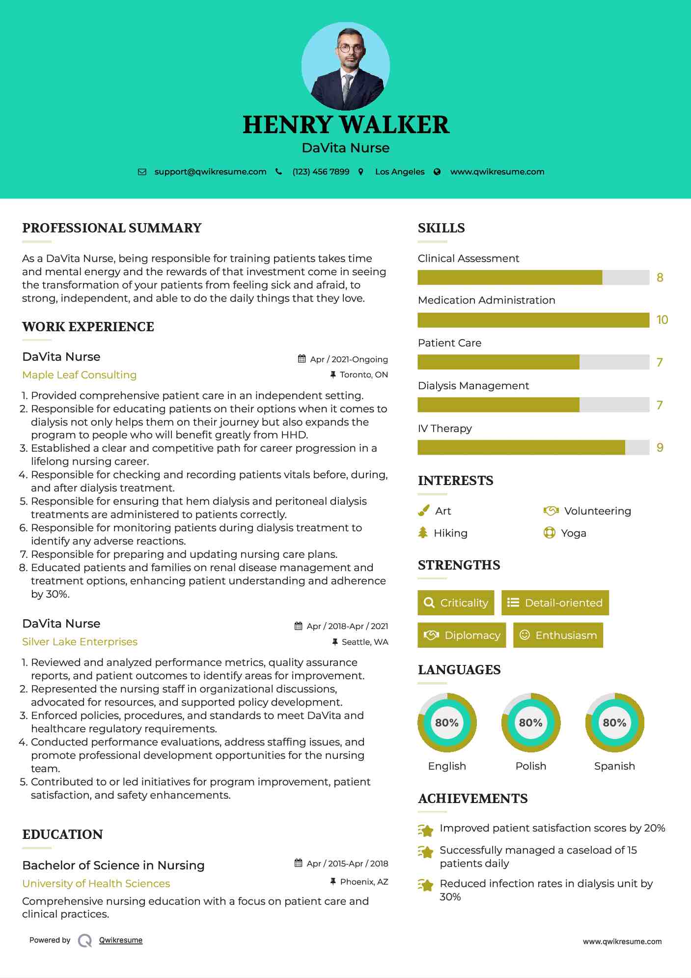 DaVita Nurse Resume Example