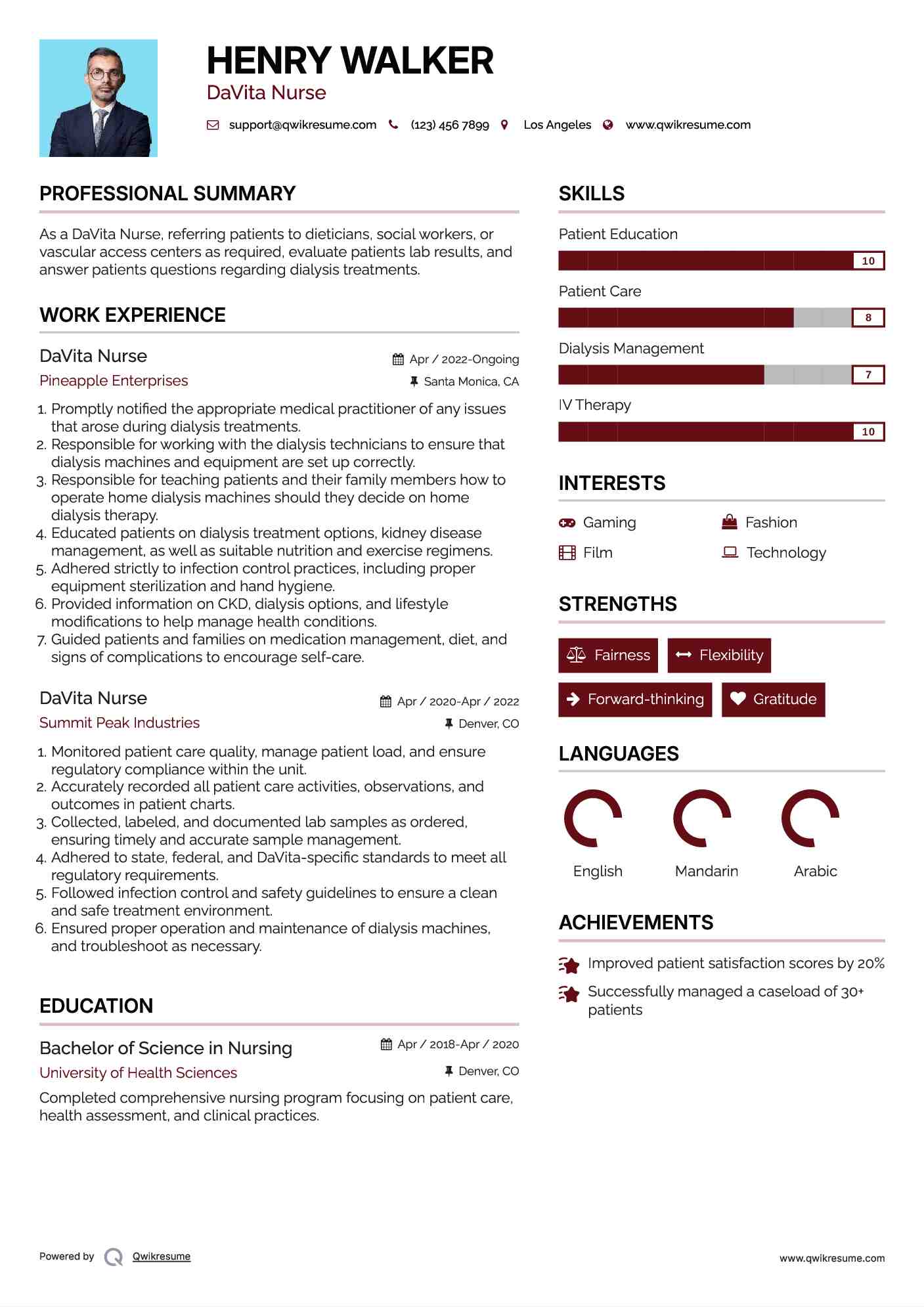 DaVita Nurse Resume Format