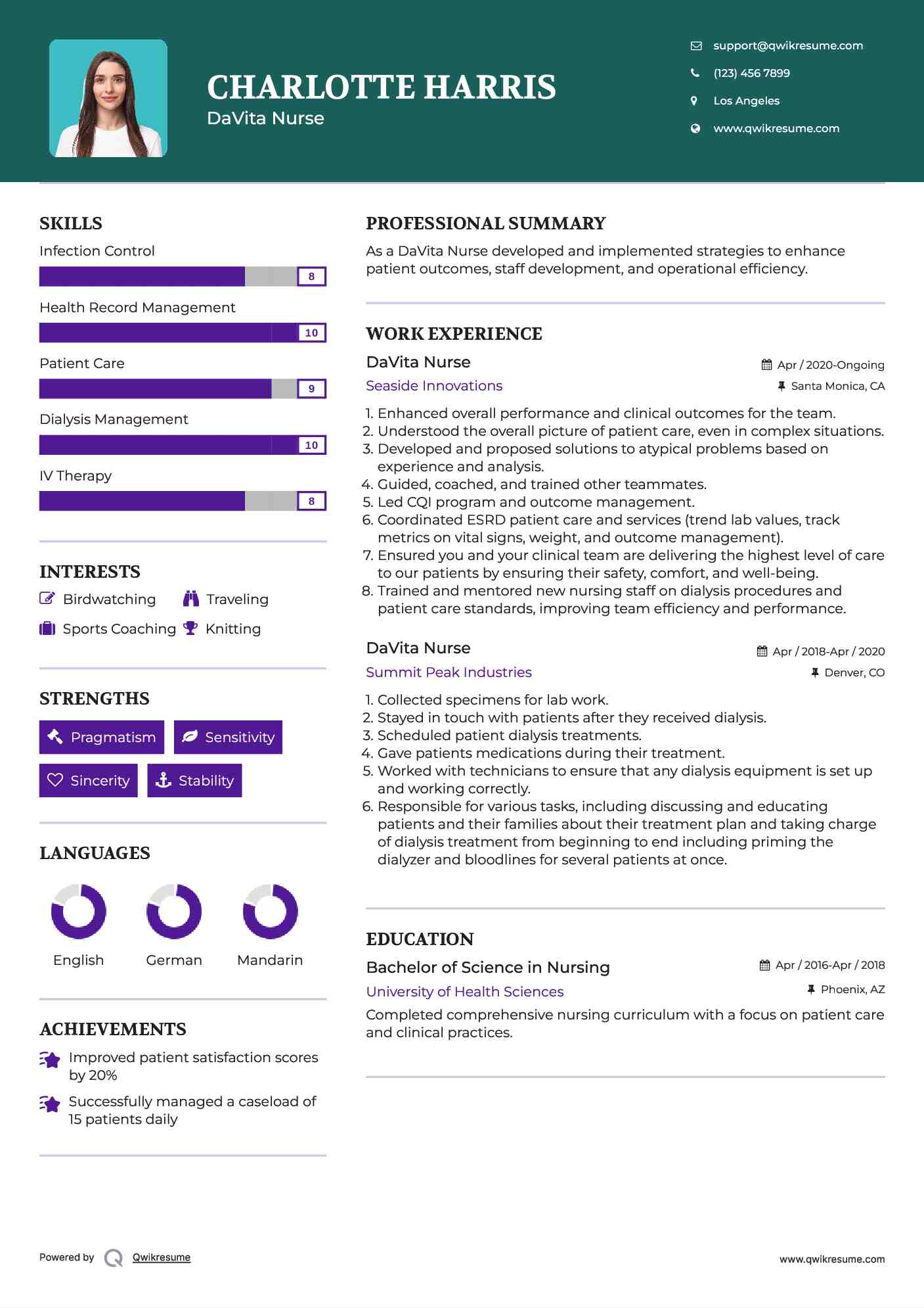 DaVita Nurse Resume Example