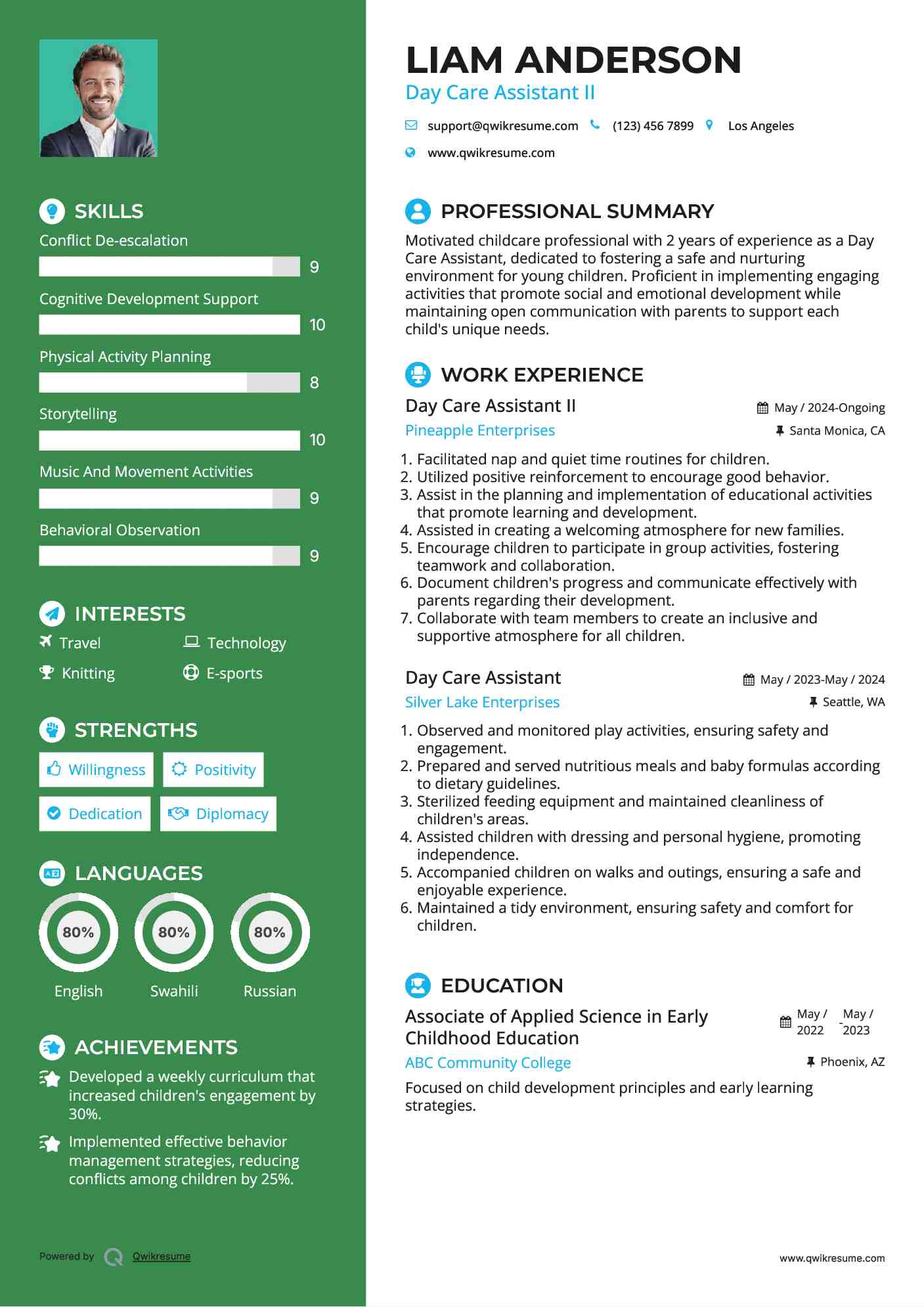 Day Care Assistant II Resume Format