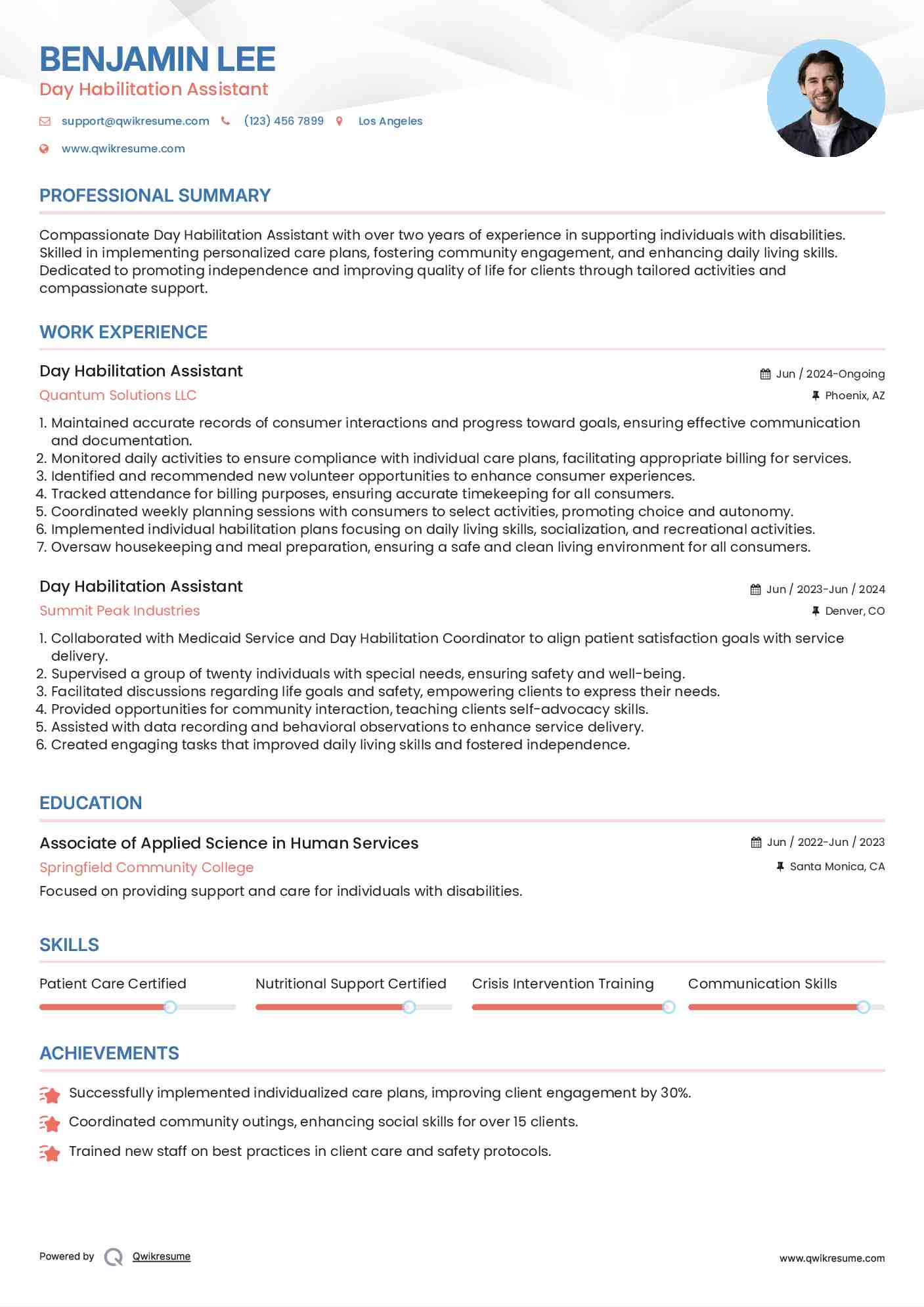 Day Habilitation Assistant Resume Model