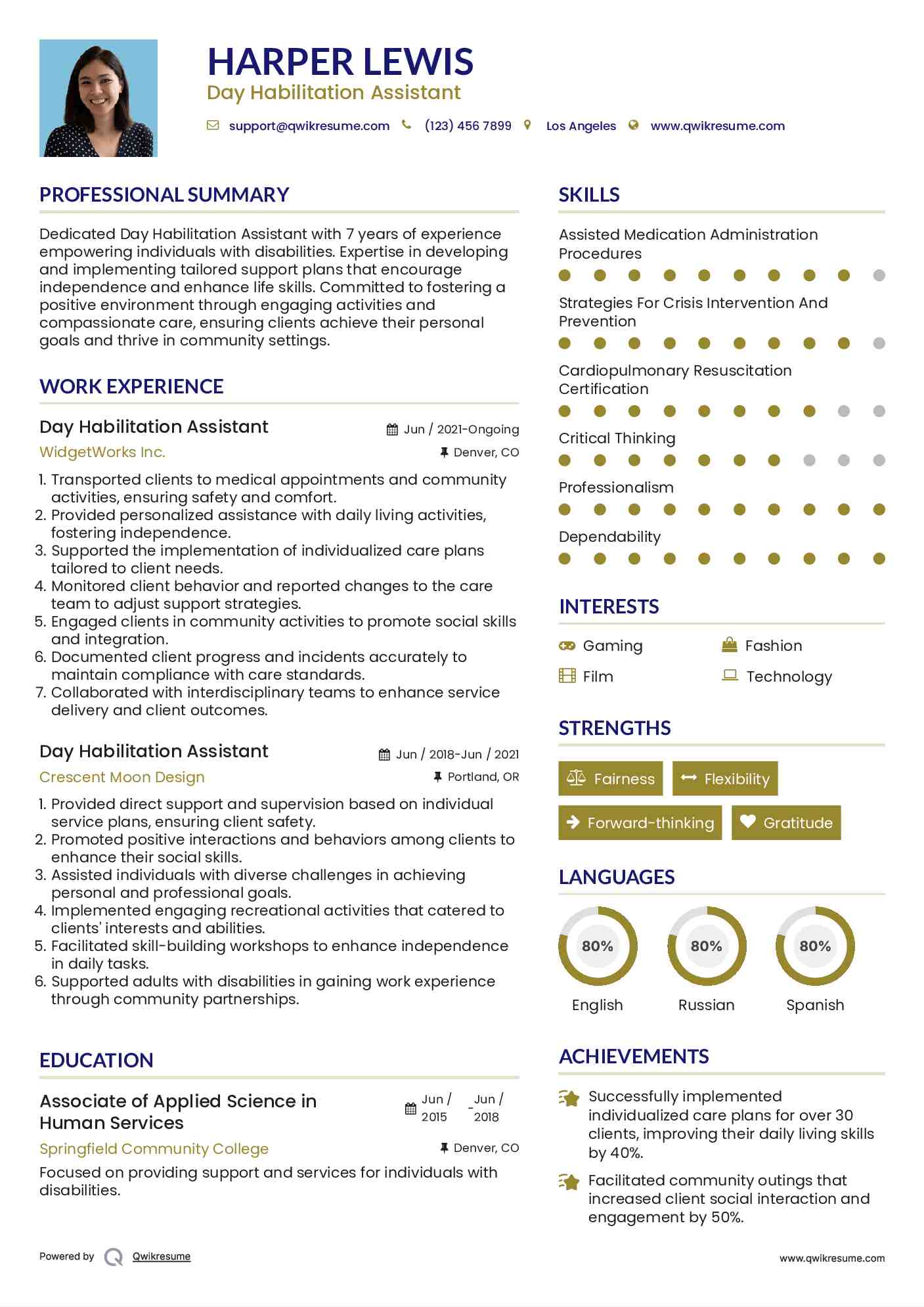 Day Habilitation Assistant Resume Sample