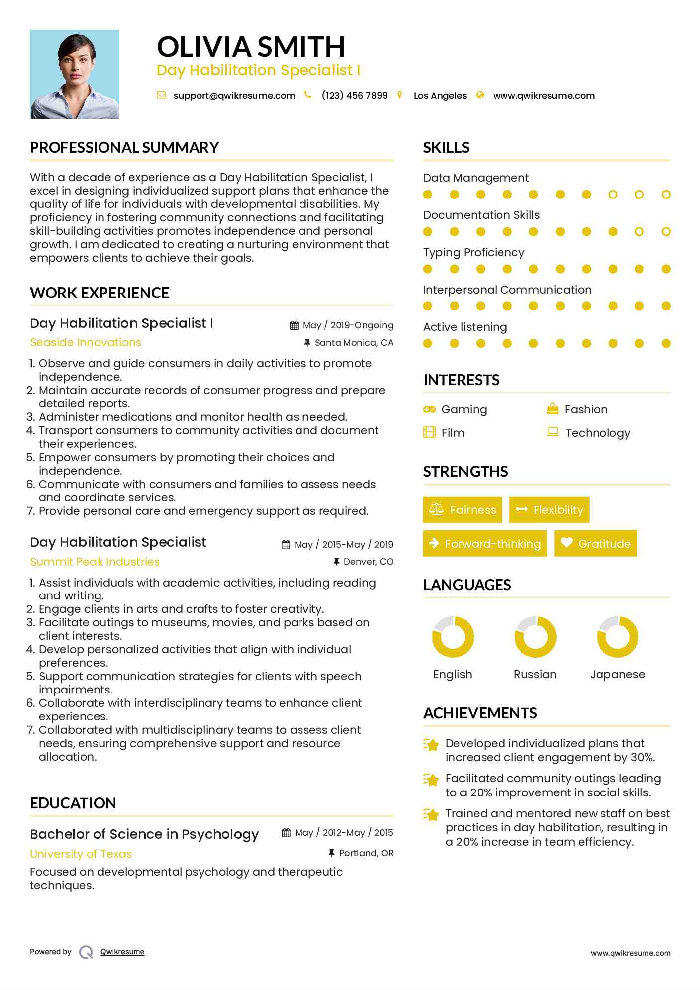 Day Habilitation Specialist I Resume Model