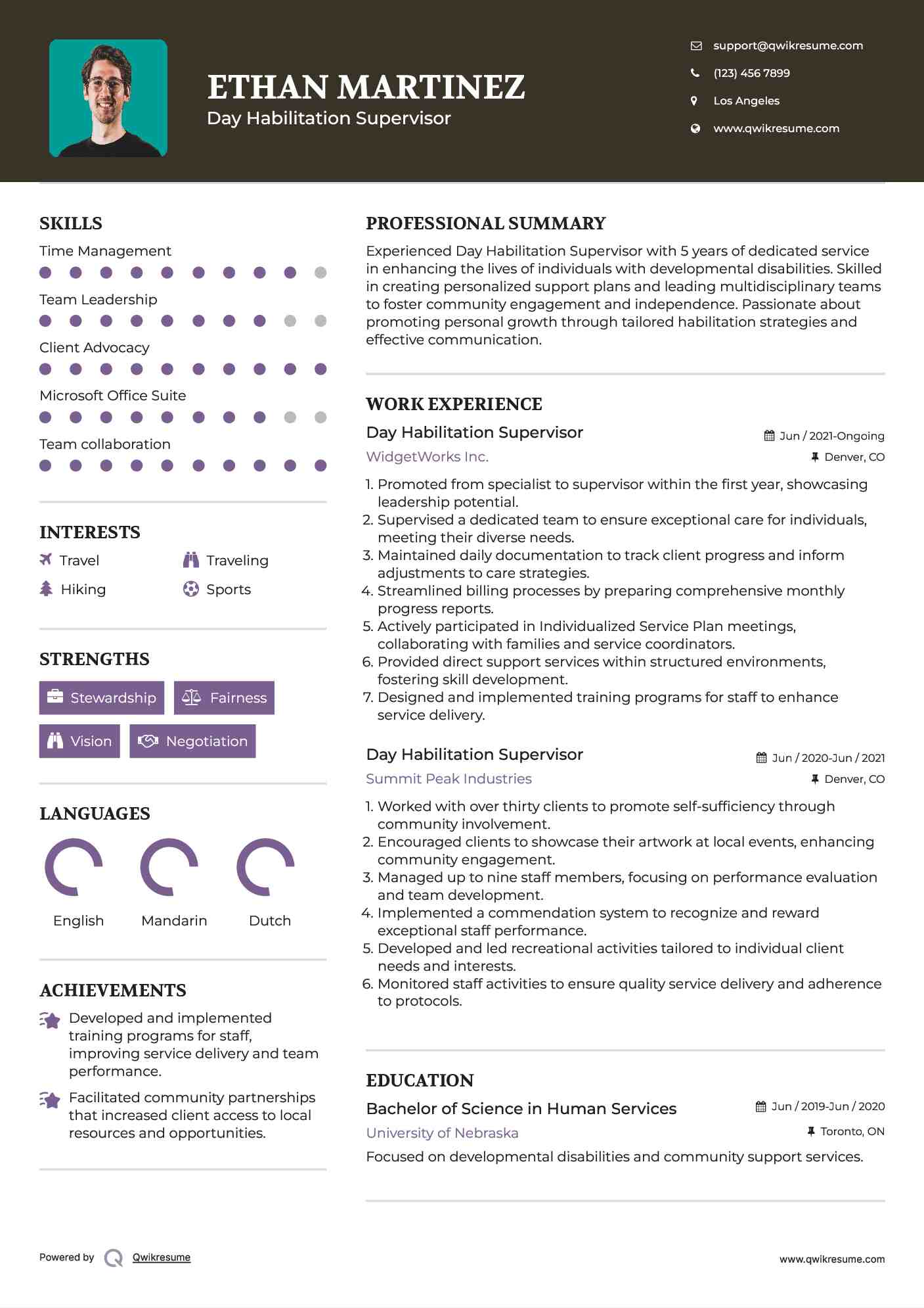 Day Habilitation Supervisor Resume Format