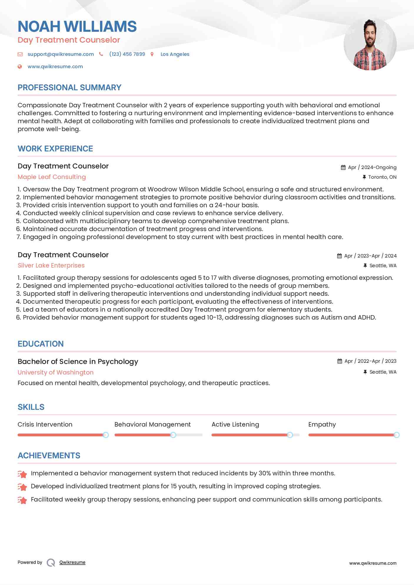 Day Treatment Counselor Resume Sample