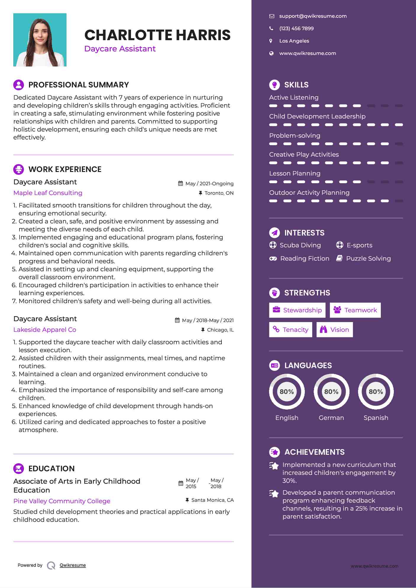 Daycare Assistant Resume Model