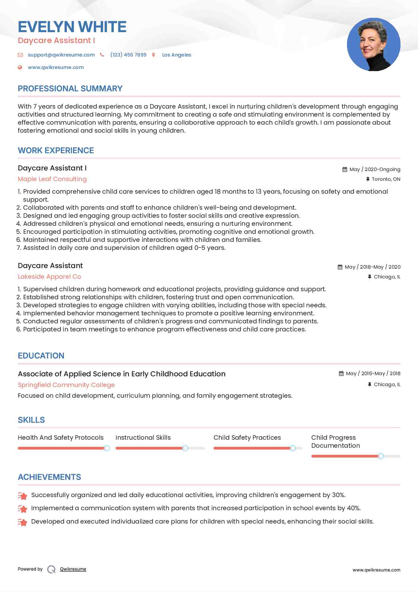 Daycare Assistant I Resume Model