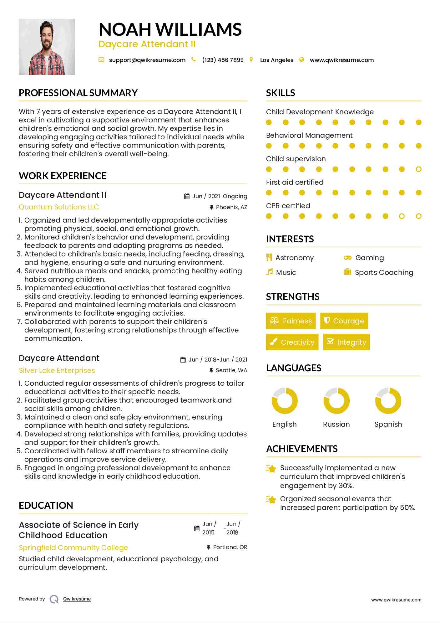 Daycare Attendant II Resume Model