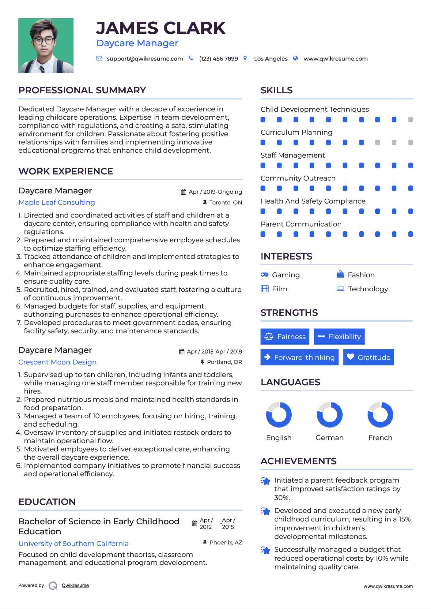 Daycare Manager Resume Format