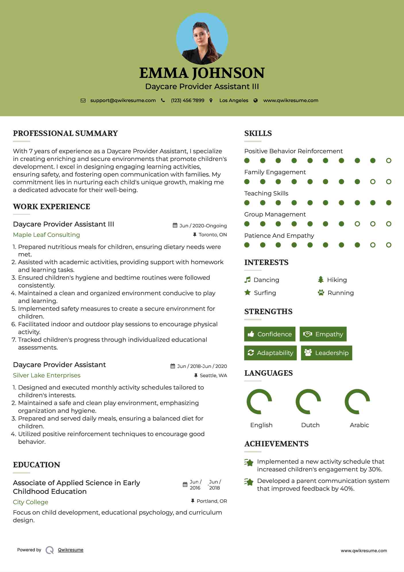 Daycare Provider Assistant III Resume Template
